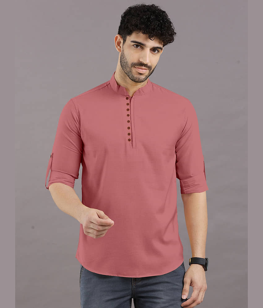 VTEXX Peach Cotton Blend Men's Shirt Style Kurta ( Pack of 1 ) - Kurtas & Kurta Sets | Buy online on ZillyBuy