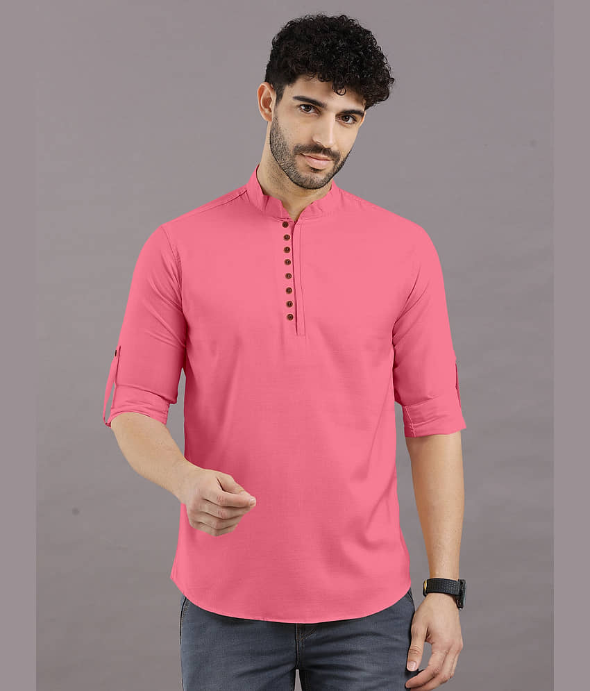 VTEXX Pink Cotton Blend Men's Shirt Style Kurta ( Pack of 1 ) - Kurtas & Kurta Sets | Buy online on ZillyBuy