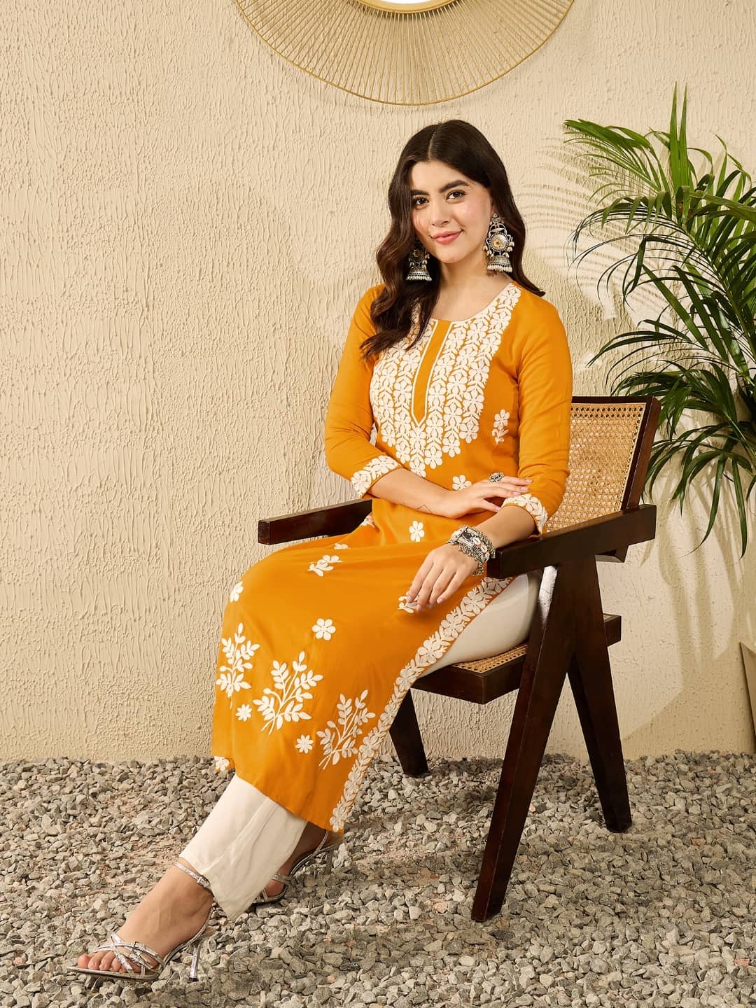 Vaamsi Pack of 1 Viscose Embroidered Straight Women's Kurti - ( Yellow ) - Kurtis, Tunics | Buy online on ZillyBuy