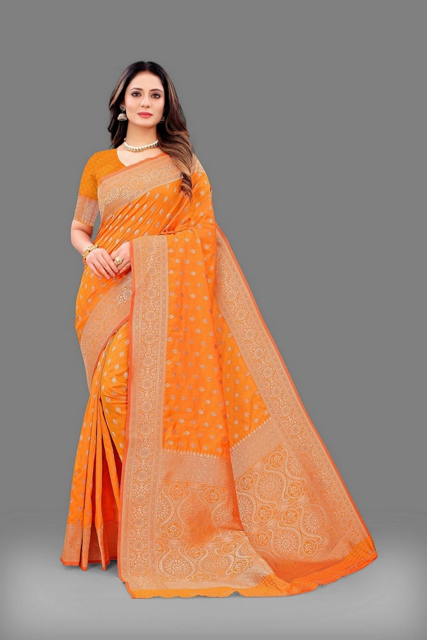 Varni Fabrics Silk Embellished Saree With Unstitched Blouse Piece ( Mustard ) Varni Fabrics Silk Embellished Saree With Unstitched Blouse Piece ( Mustard )