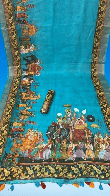     			mahalaxmi fab Linen Applique Saree With Unstitched Blouse Piece ( Blue )