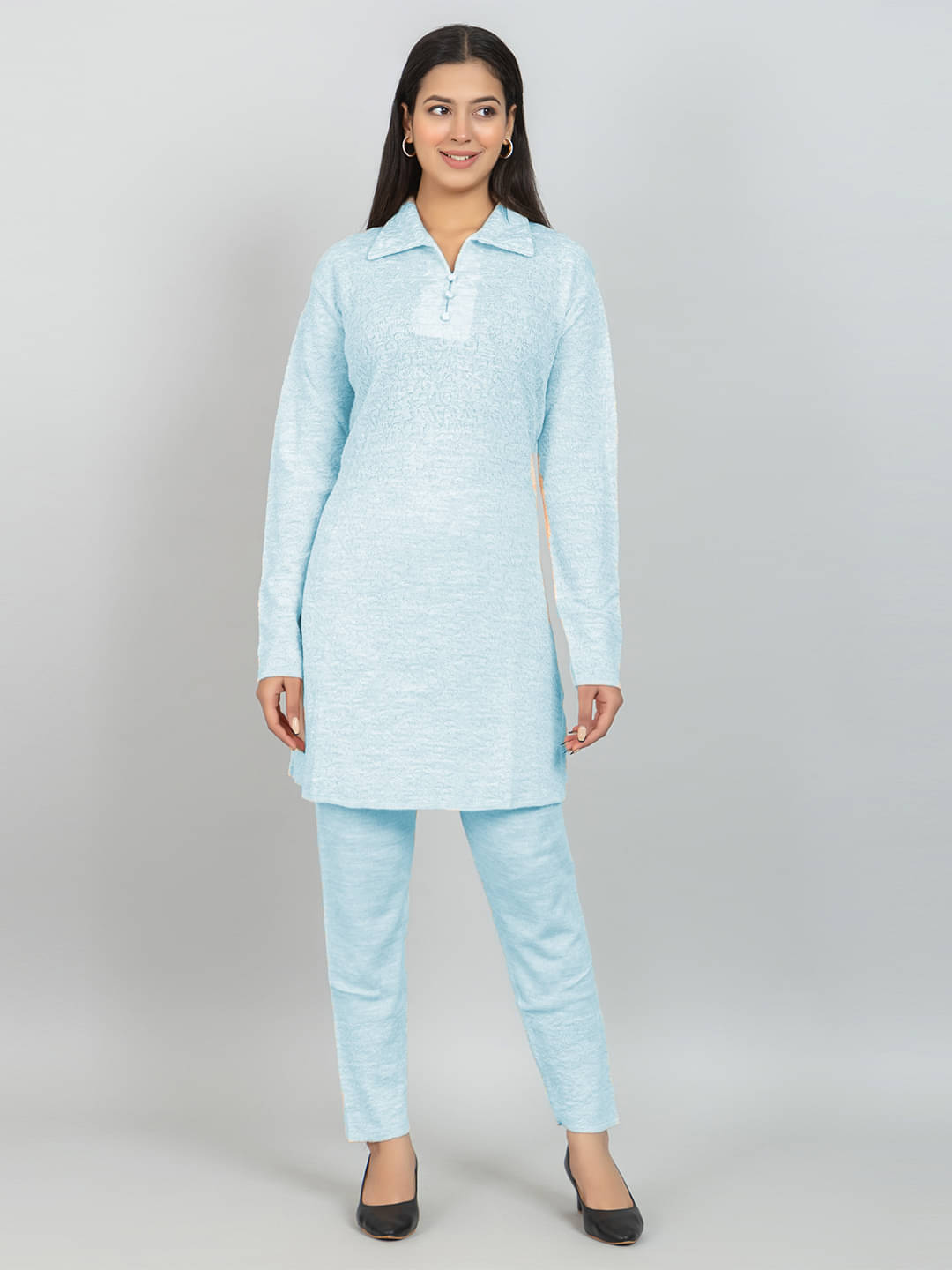 woolkart Women Self Design Straight Kurti With Pants ( Blue ) woolkart Women Self Design Straight Kurti With Pants ( Blue )