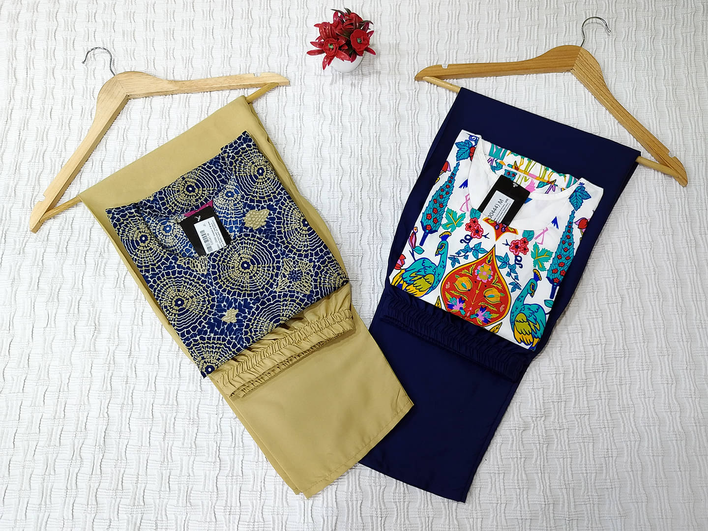     			Ethnicbasket Crepe Printed Kurti With Pants Women's Stitched Salwar Suit - Blue ( Pack of 2 )