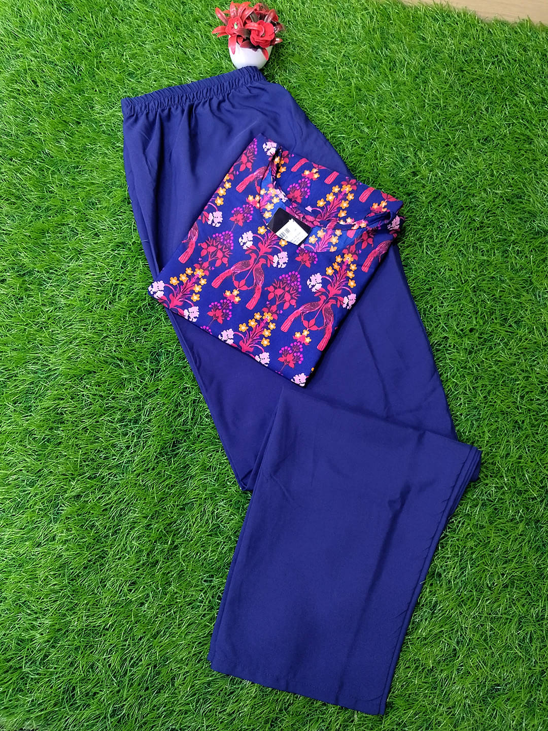 Ethnicbasket Crepe Printed Kurti With Pants Women's Stitched Salwar Suit - Navy Blue ( Pack of 1 ) Ethnicbasket Crepe Printed Kurti With Pants Women's Stitched Salwar Suit - Navy Blue ( Pack of 1 )