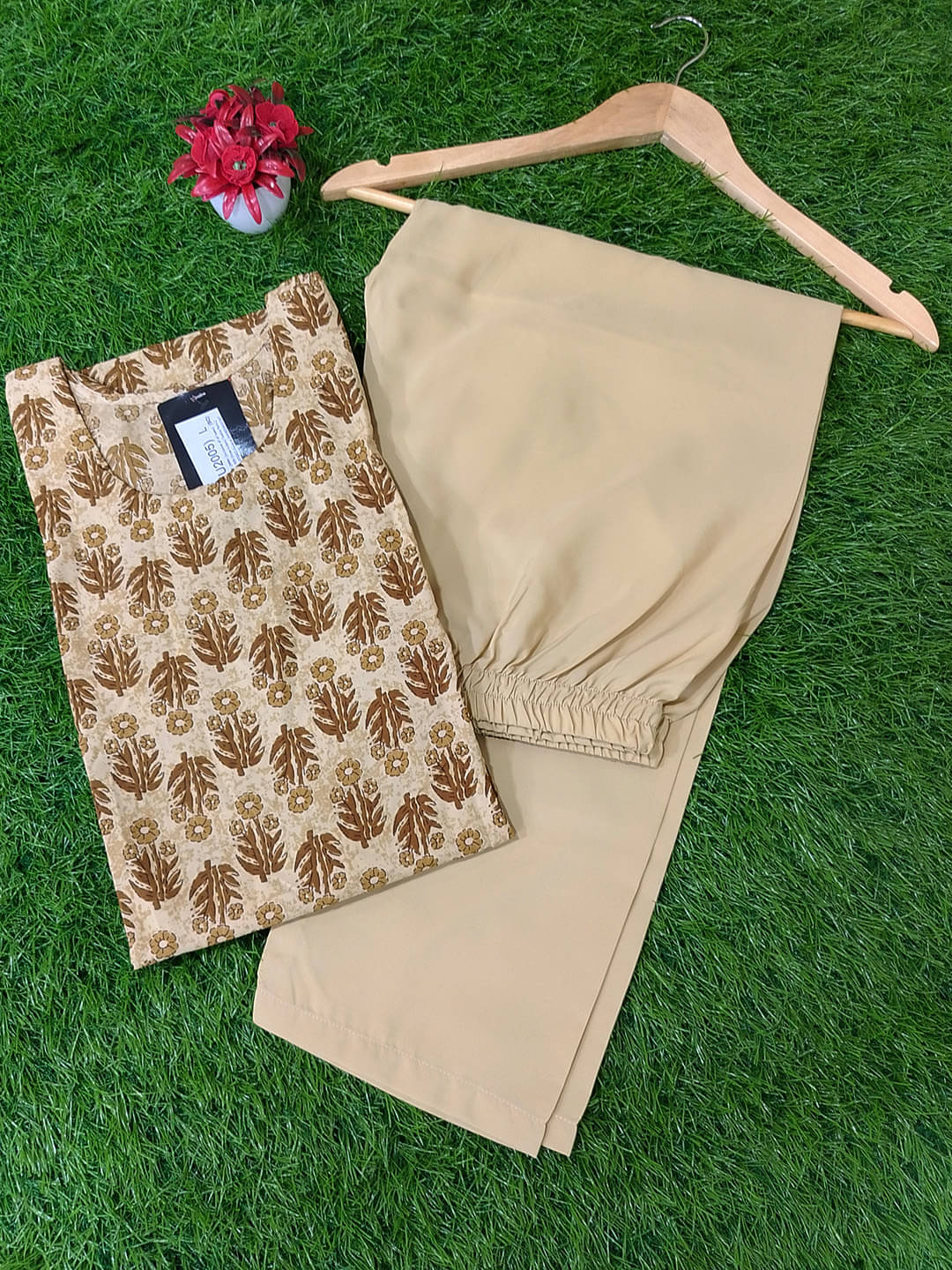     			Ethnicbasket Crepe Printed Kurti With Pants Women's Stitched Salwar Suit - Beige ( Pack of 1 )