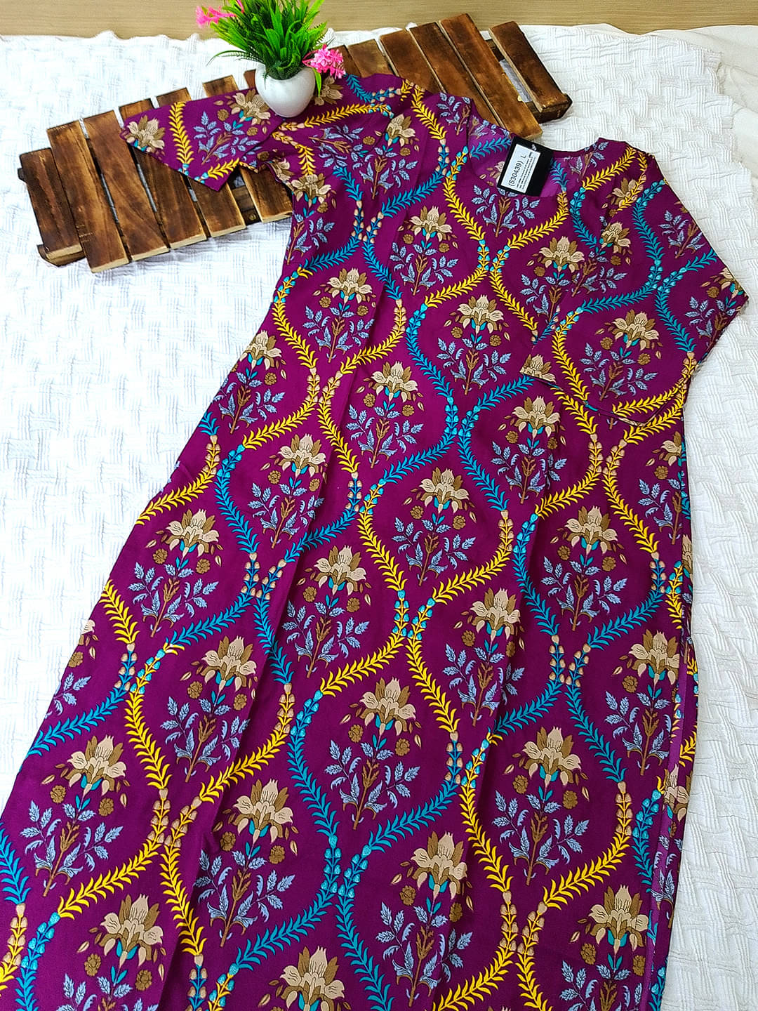     			Ethnicbasket Pack of 1 Crepe Printed Straight Women's Kurti - ( Purple )