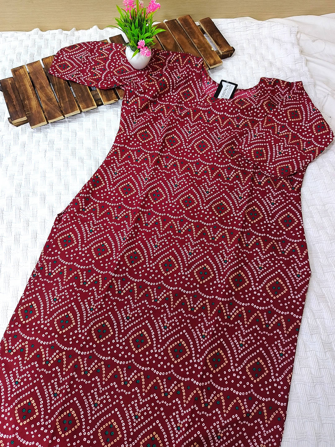     			Ethnicbasket Pack of 1 Crepe Printed Straight Women's Kurti - ( Maroon )