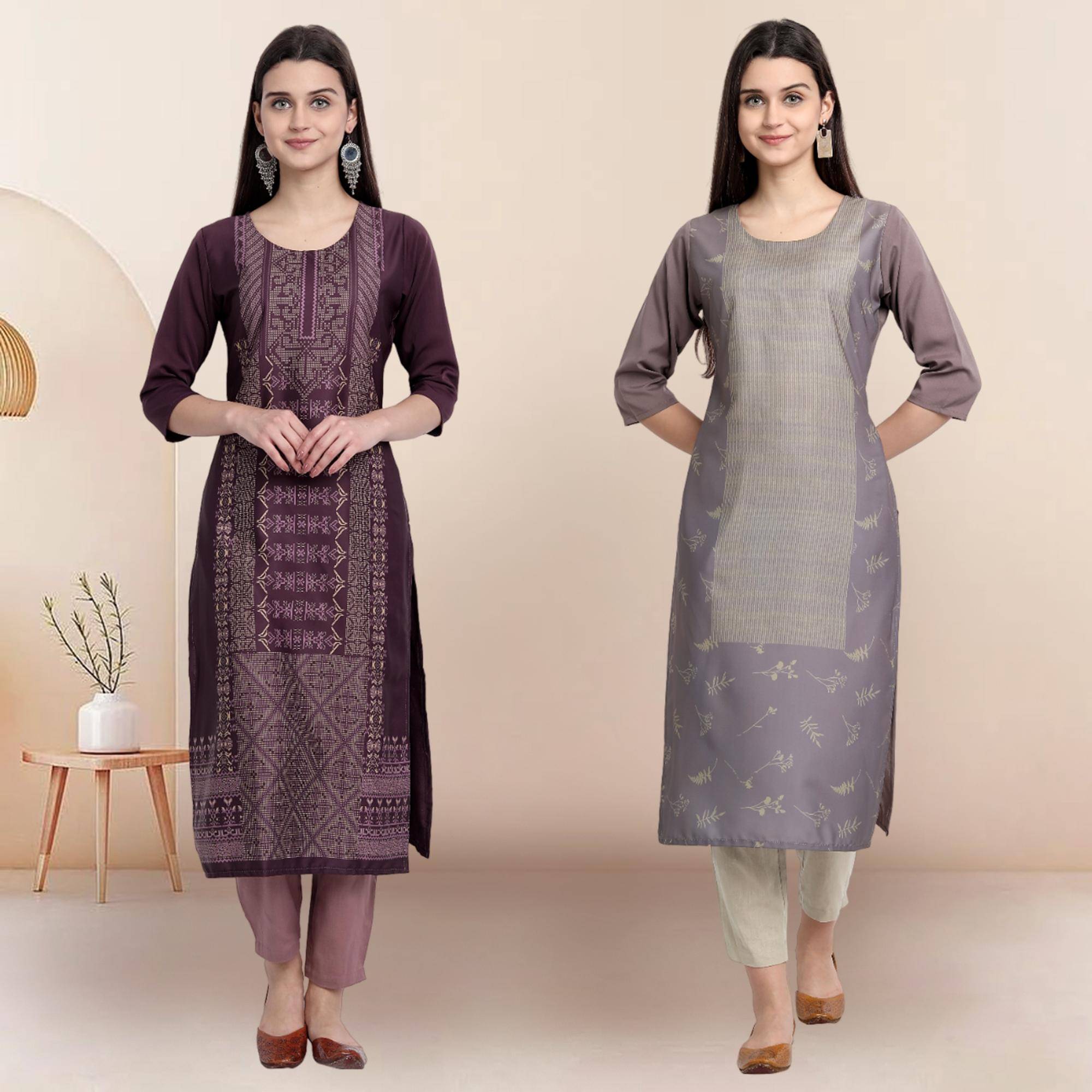 Ethnicbasket Pack of 2 Crepe Printed Straight Women's Kurti - ( Multicolor4 )     			Ethnicbasket Pack of 2 Crepe Printed Straight Women's Kurti - ( Multicolor4 )