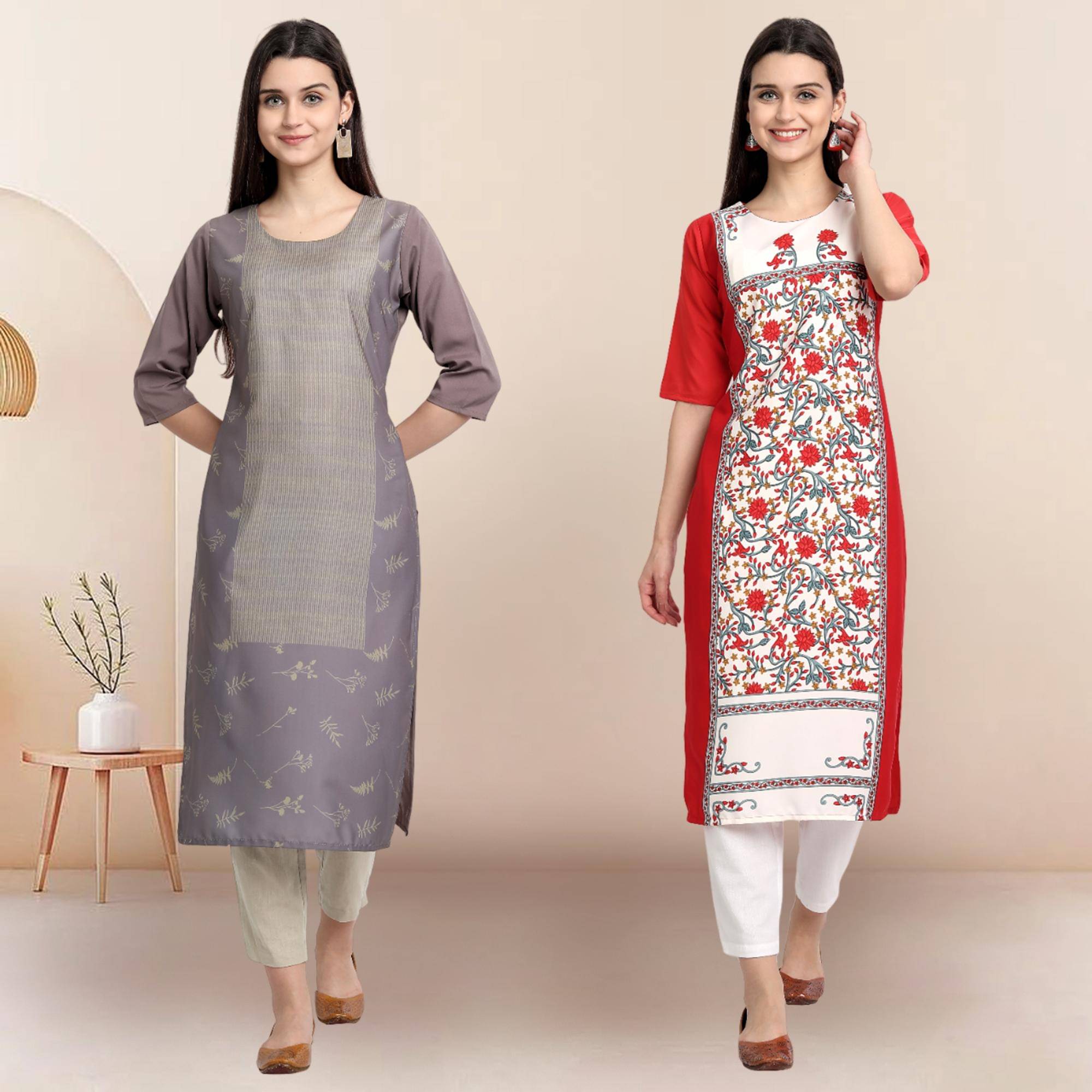     			Ethnicbasket Pack of 2 Crepe Printed Straight Women's Kurti - ( Multicolor )
