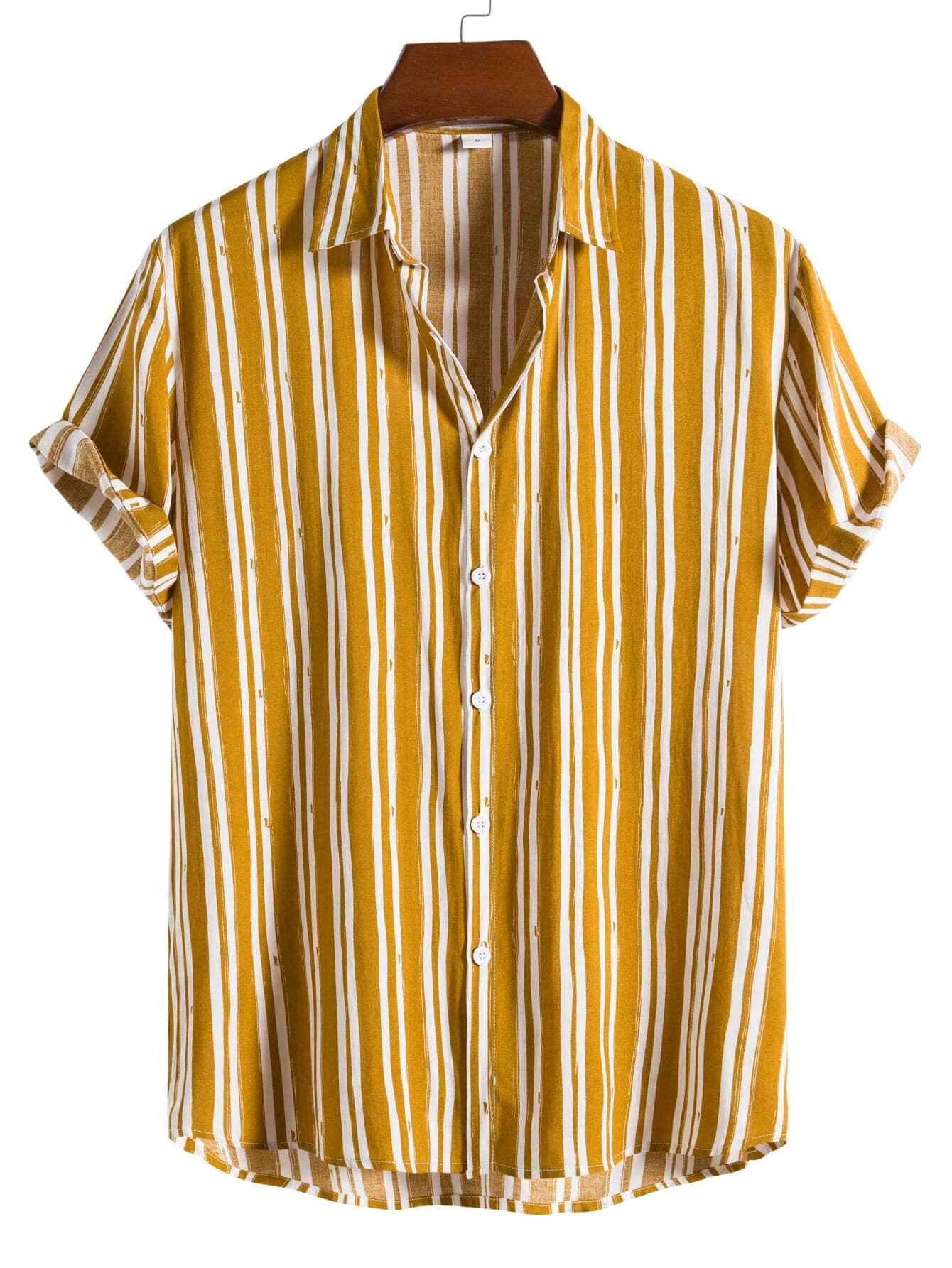AAPSKA Poly Cotton Regular Fit Striped Half Sleeves Men's Casual Shirt - Yellow ( Pack of 1 )