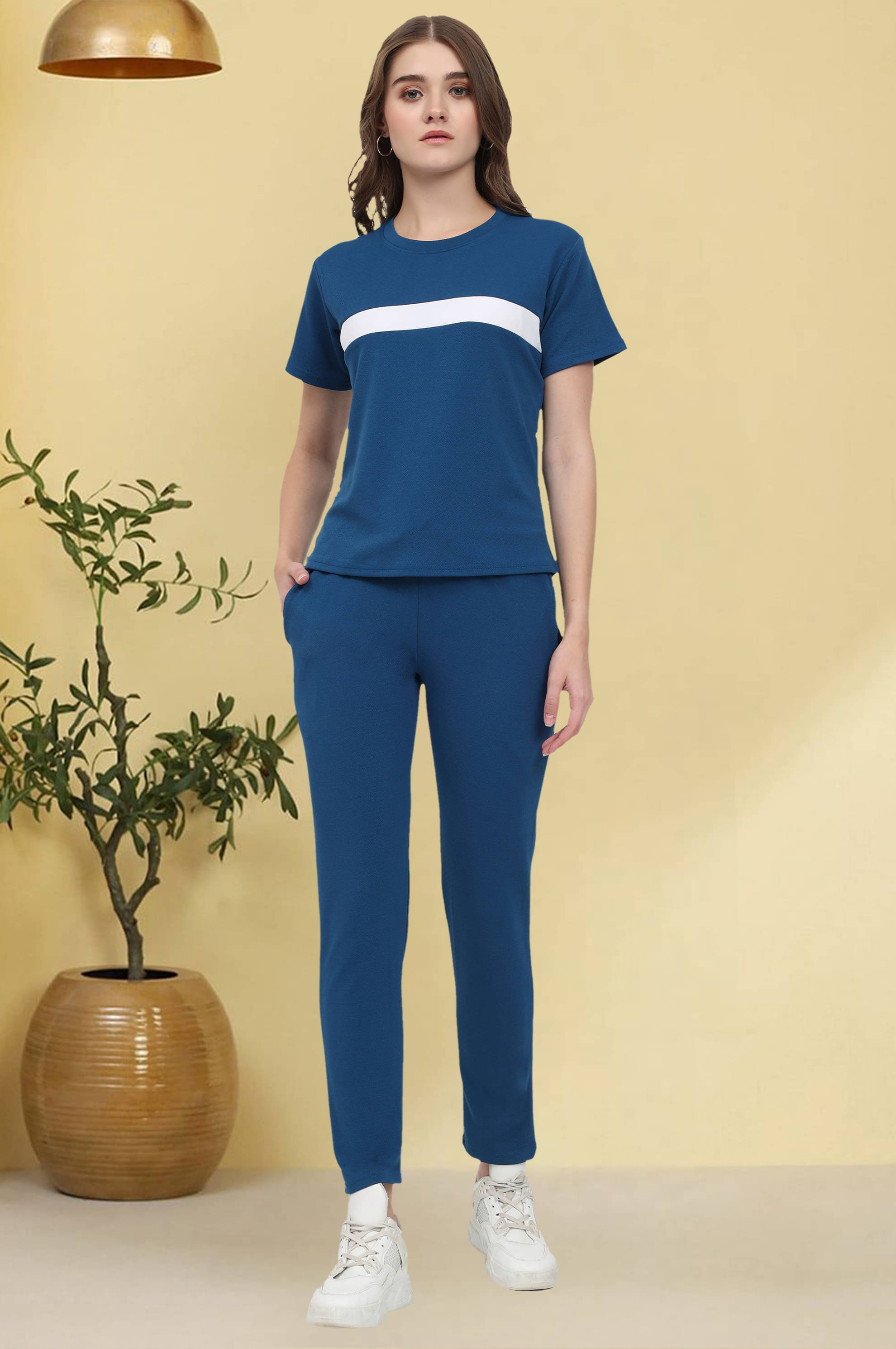     			CUBIQ Blue Cotton Blend Printed Tracksuit - Pack of 1