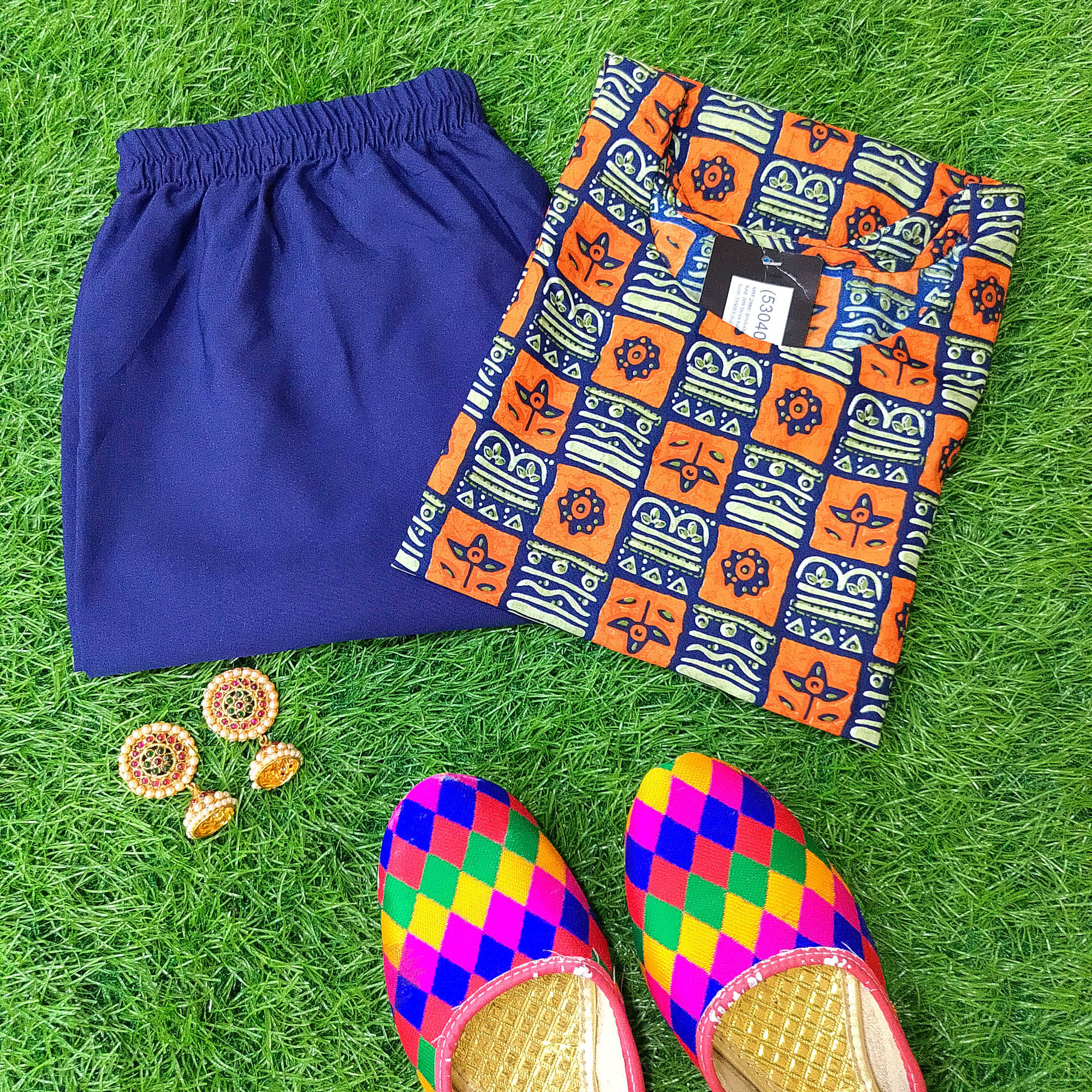     			Ethnicbasket Crepe Printed Kurti With Pants Women's Stitched Salwar Suit - Orange ( Pack of 1 )