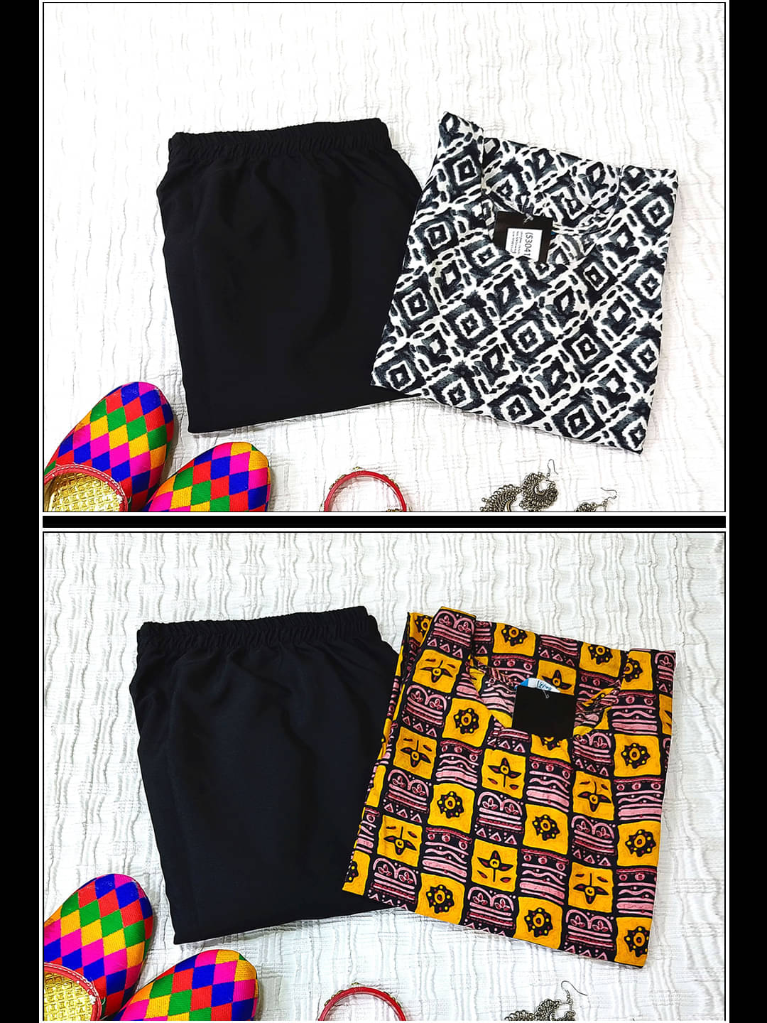     			Ethnicbasket Crepe Printed Kurti With Pants Women's Stitched Salwar Suit - Black ( Pack of 2 )