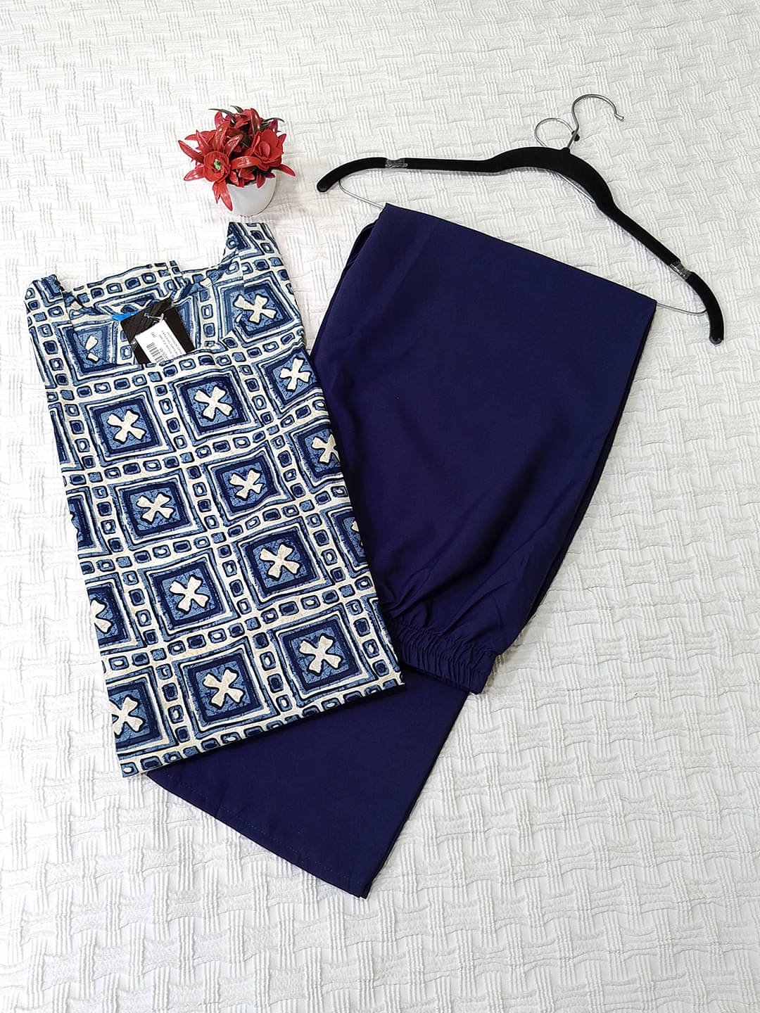     			Ethnicbasket Crepe Printed Kurti With Pants Women's Stitched Salwar Suit - Navy Blue ( Pack of 1 )