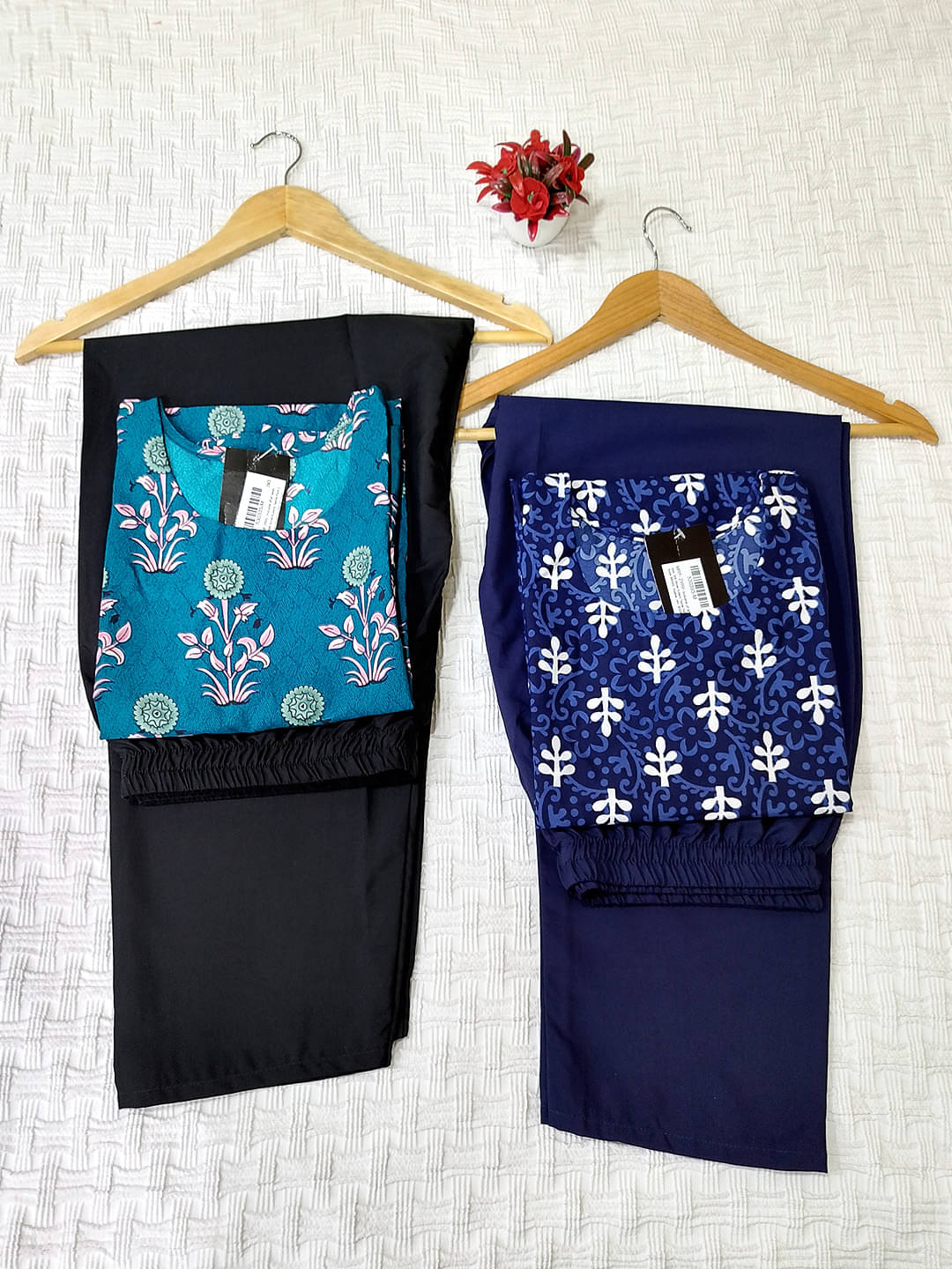     			Ethnicbasket Crepe Printed Kurti With Pants Women's Stitched Salwar Suit - Teal ( Pack of 2 )