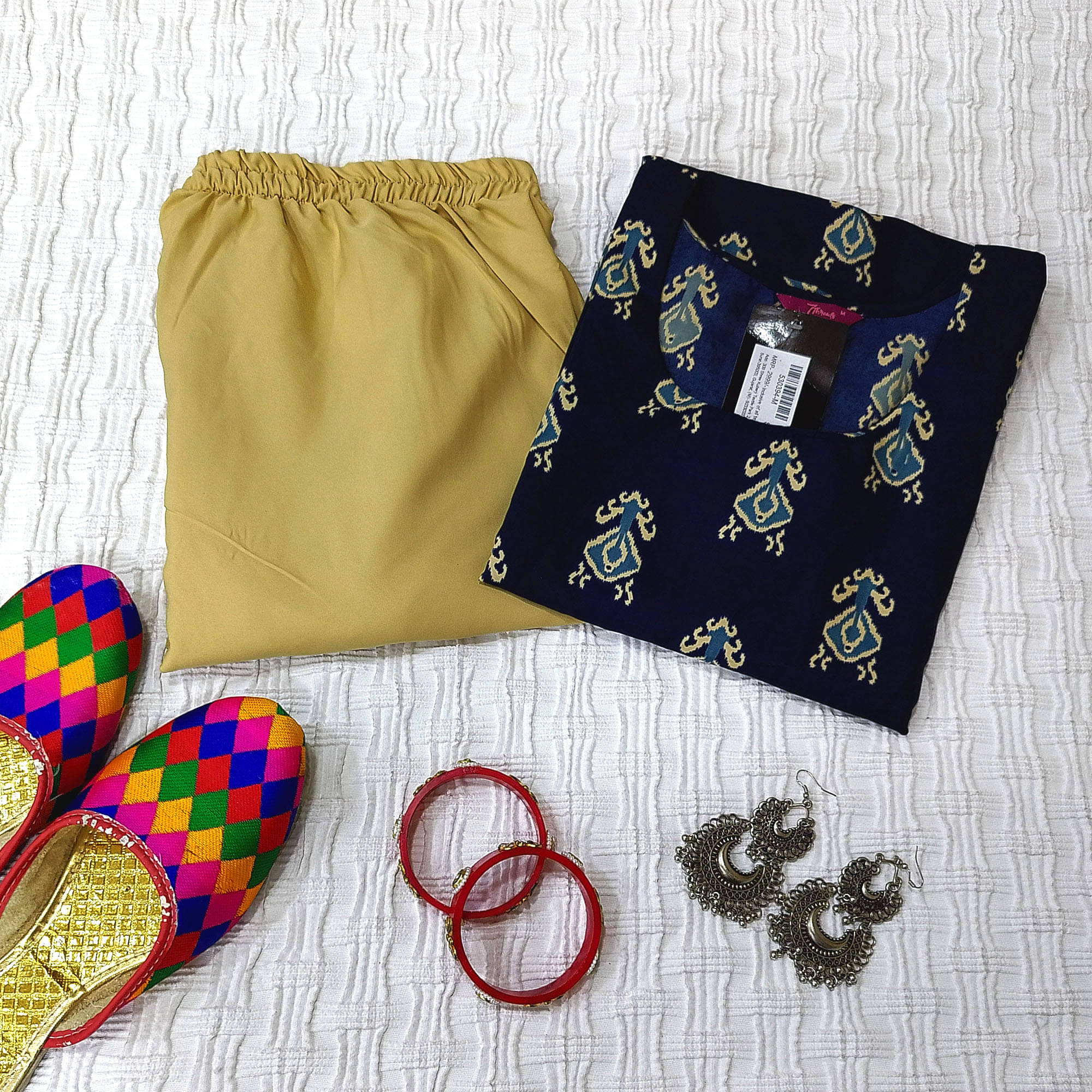 Ethnicbasket Crepe Printed Kurti With Pants Women's Stitched Salwar Suit - Navy ( Pack of 1 )     			Ethnicbasket Crepe Printed Kurti With Pants Women's Stitched Salwar Suit - Navy ( Pack of 1 )