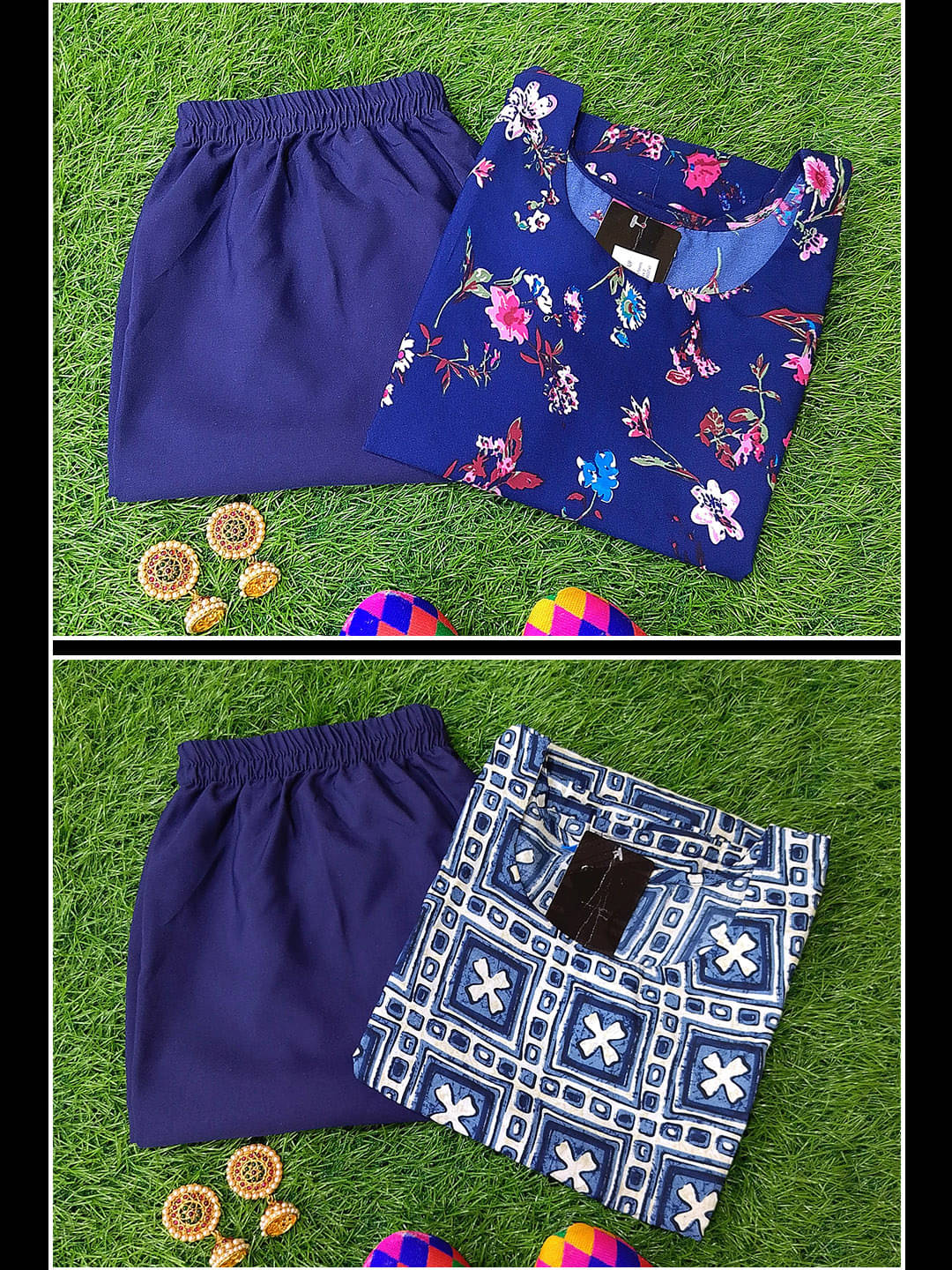 Ethnicbasket Crepe Printed Kurti With Pants Women's Stitched Salwar Suit - Navy ( Pack of 2 ) Ethnicbasket Crepe Printed Kurti With Pants Women's Stitched Salwar Suit - Navy ( Pack of 2 )