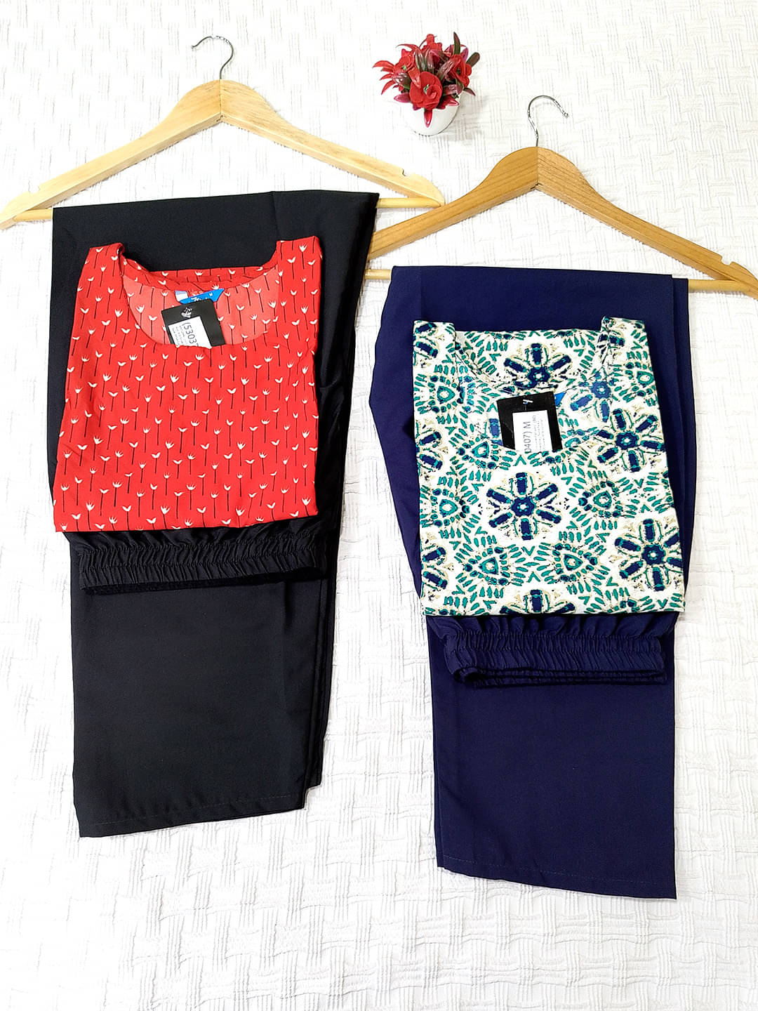     			Ethnicbasket Crepe Printed Kurti With Pants Women's Stitched Salwar Suit - Red ( Pack of 2 )