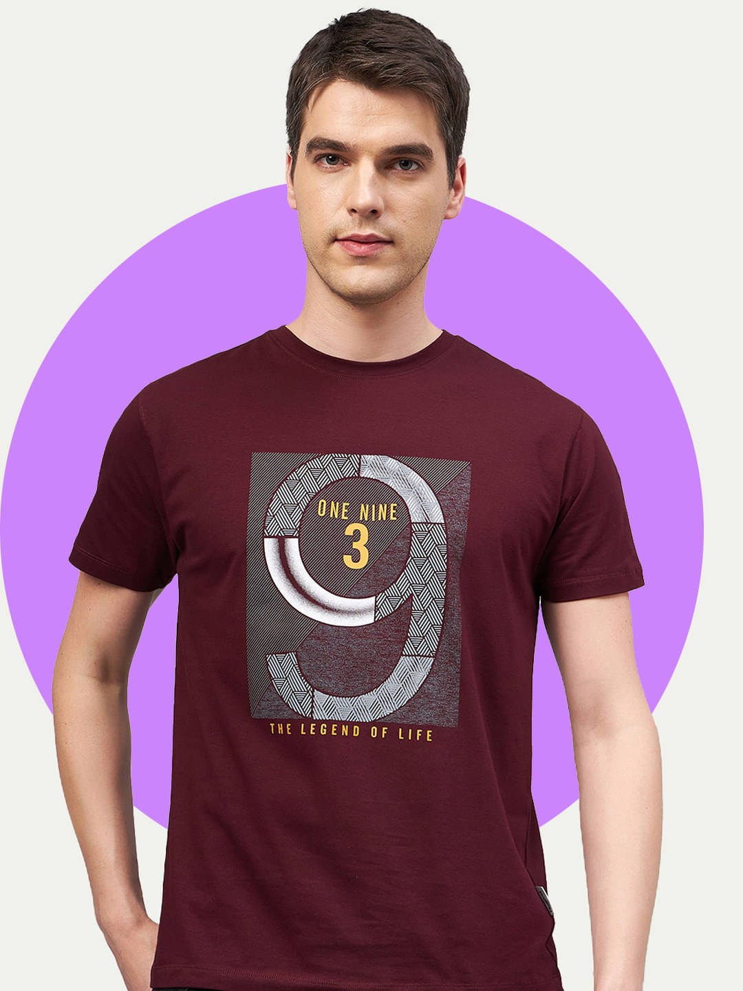     			Promount Cotton Blend Regular Fit Printed Half Sleeves Men's round T-Shirt - Wine ( Pack of 1 )