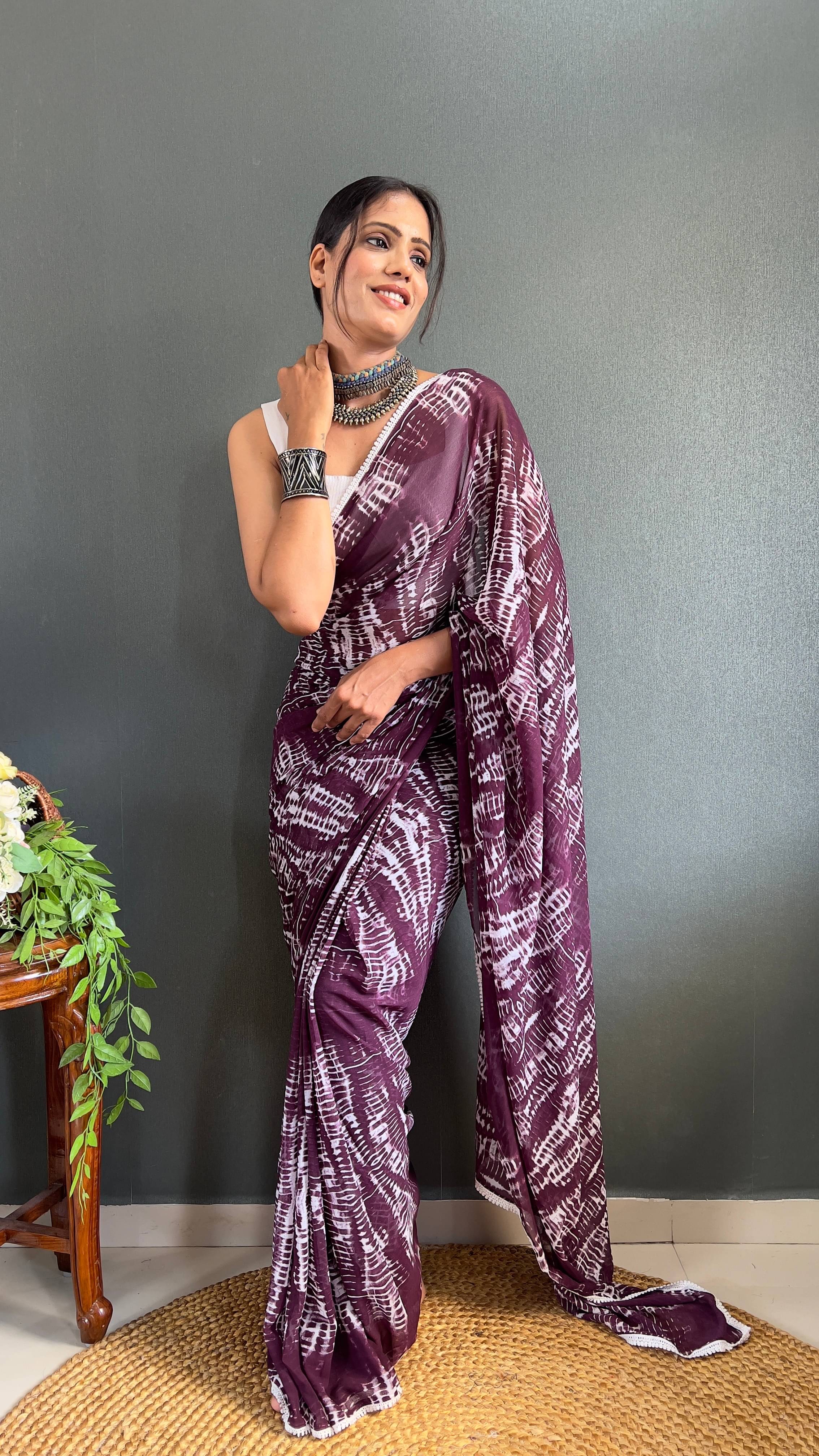     			Sidhidata Georgette Dyed Ready to Wear Saree With Unstitched Blouse Piece ( Purple )
