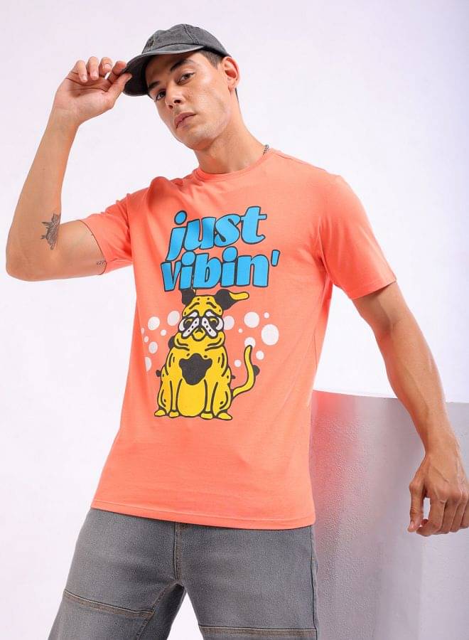 The Indian Garage Co. Cotton Slim Fit Printed Half Sleeves Men's Round T-Shirt - Orange ( Pack of 1 ) The Indian Garage Co. Cotton Slim Fit Printed Half Sleeves Men's Round T-Shirt - Orange ( Pack of 1 )