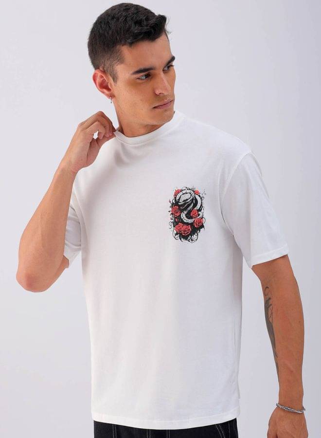     			The Indian Garage Co. Cotton Relaxed Fit Printed Half Sleeves Men's Round T-Shirt - White ( Pack of 1 )