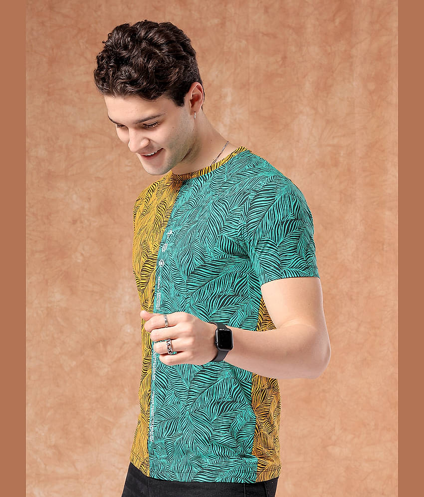 The Indian Garage Co. Cotton Blend Regular Fit Printed Half Sleeves Men's Round T-Shirt - Yellow ( Pack of 1 )