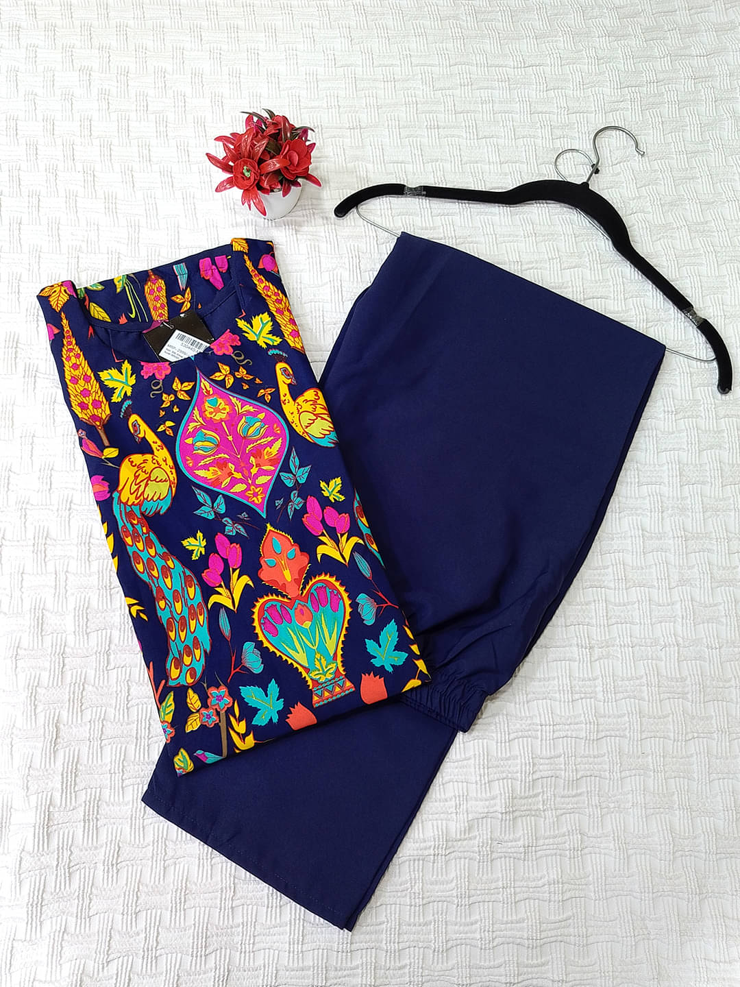 1 Stop Fashion Pack of 1 Crepe Printed Straight Women's Kurti - ( Navy )     			1 Stop Fashion Pack of 1 Crepe Printed Straight Women's Kurti - ( Navy )