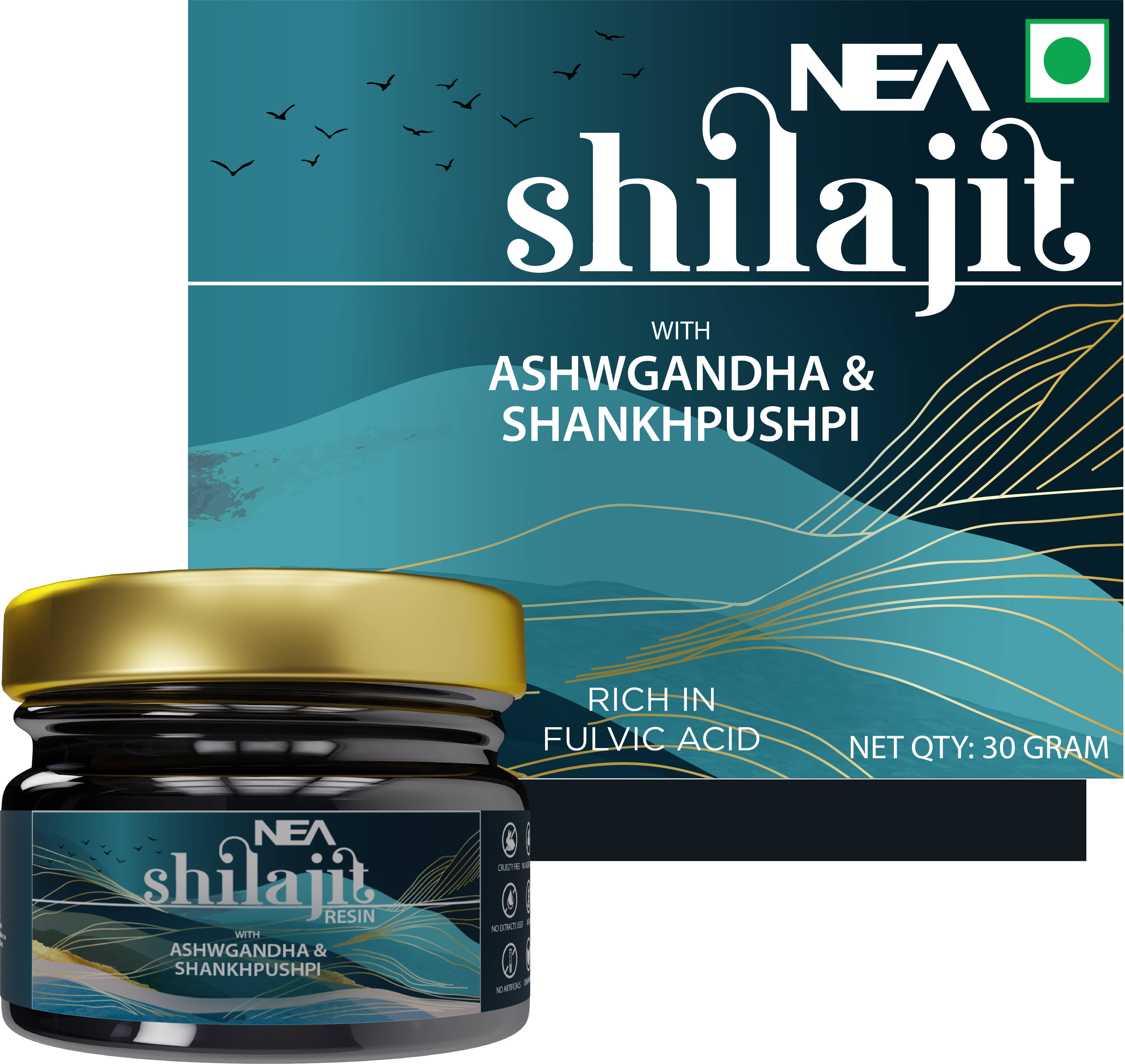 Nea 100% Pure Shilajit Resin (30 Gm)+ Ashwagandha & Shankhpushpi | 5X Boost Stamina