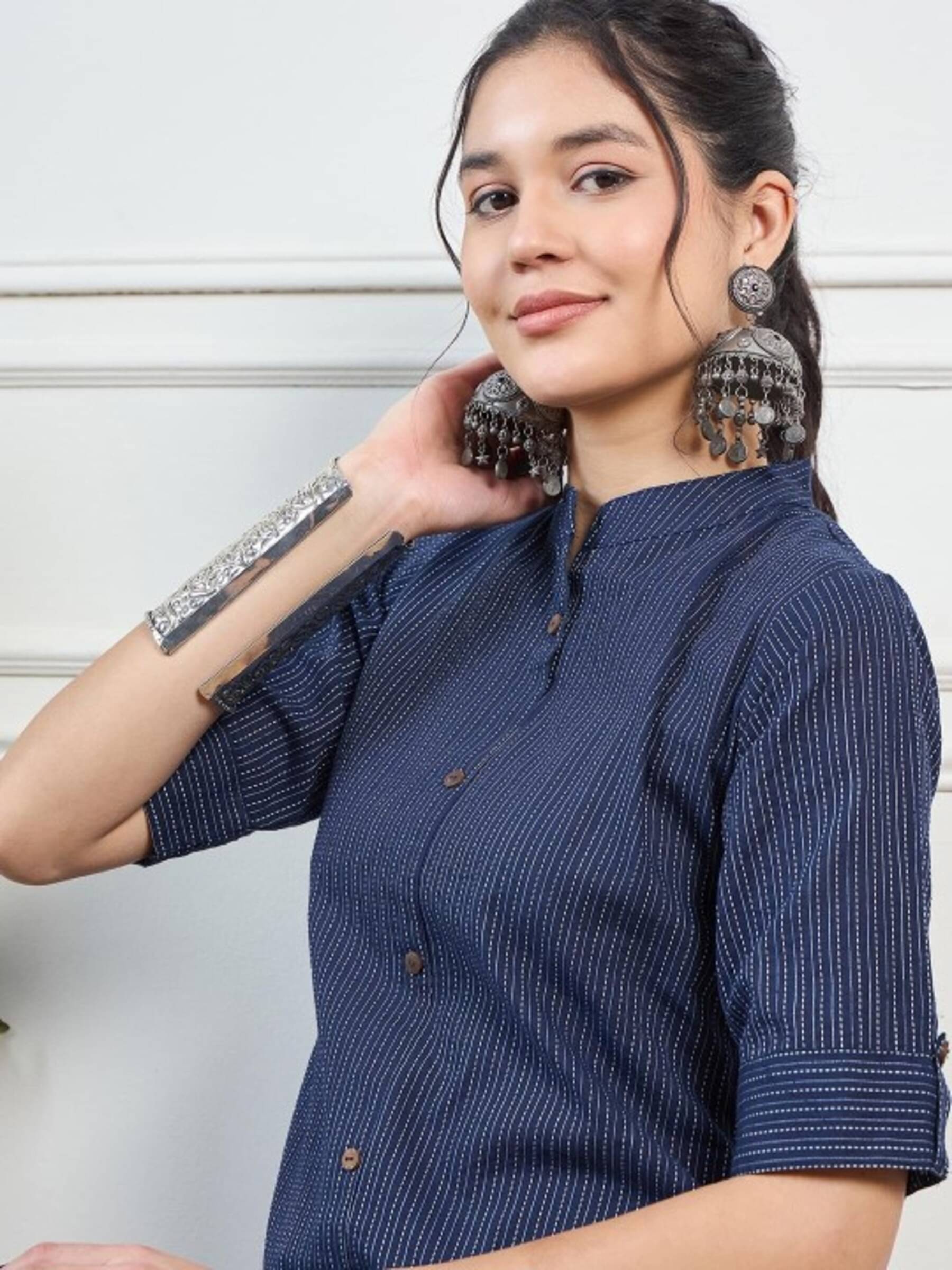 Angvarnika Cotton Striped Kurti With Palazzo Women's Stitched Salwar Suit - Blue ( Pack of 1 )     			Angvarnika Cotton Striped Kurti With Palazzo Women's Stitched Salwar Suit - Blue ( Pack of 1 )