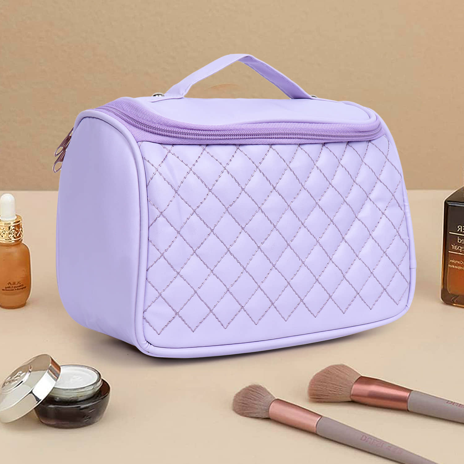 ASTUTE Quilted U Shape Travel Cosmetic Pouch - Lavender - Handbags | Buy online on ZillyBuy