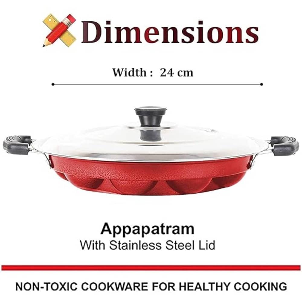 Euro Non-Stick Aluminium Appam Patra Induction Bottom with Steel Lid mm Thickness 12 cm Diameter 1 Ltr - Cookware | Buy online on ZillyBuy
