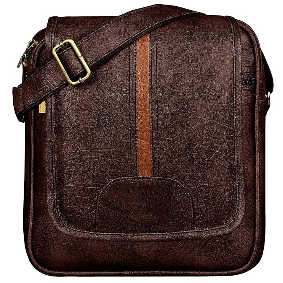     			GEEO Sling Bag Faux Leather Brown Passport Holder