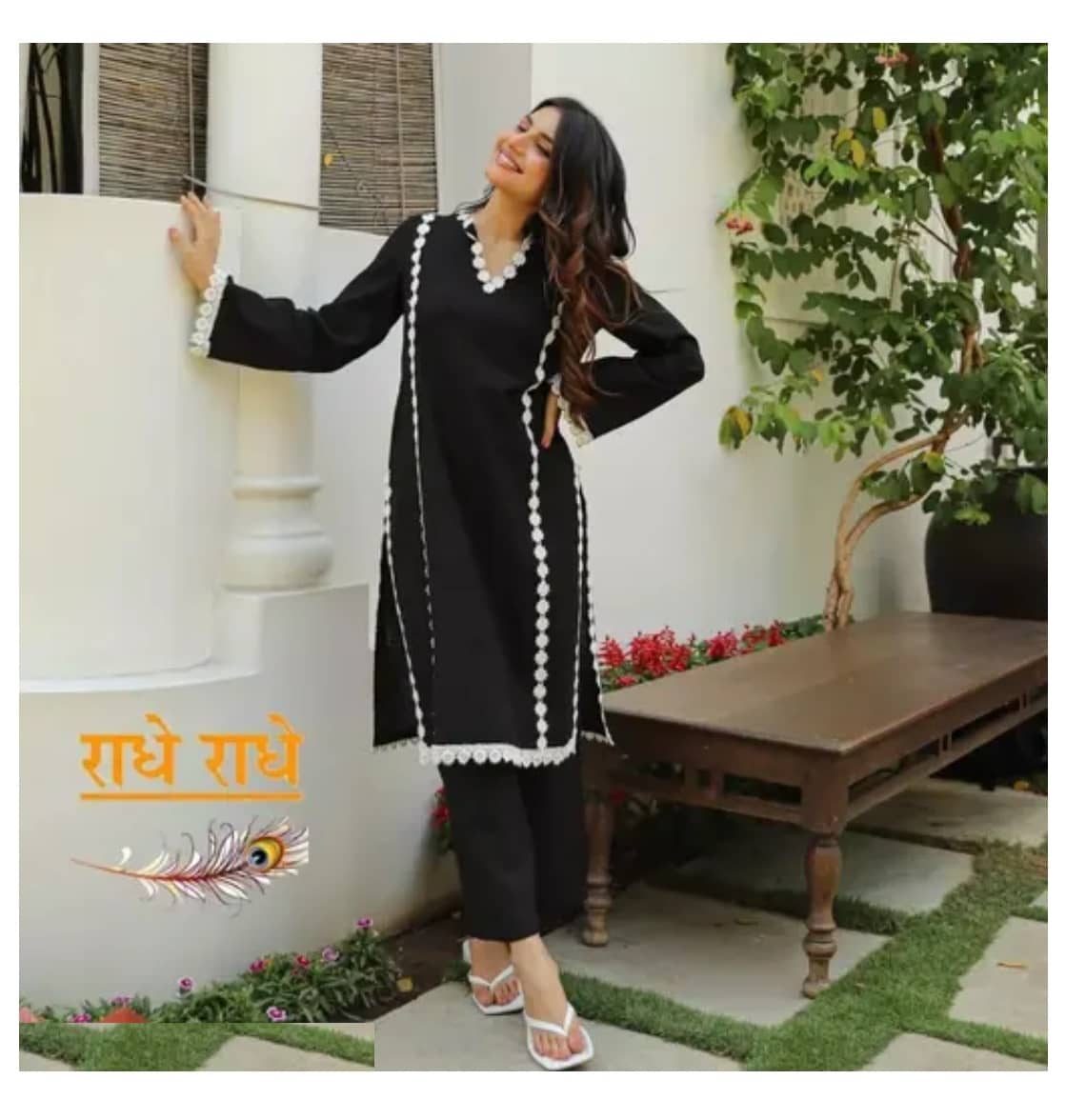 Gobya Rayon Solid Kurti With Pants Women's Stitched Salwar Suit - Black ( Pack of 1 )