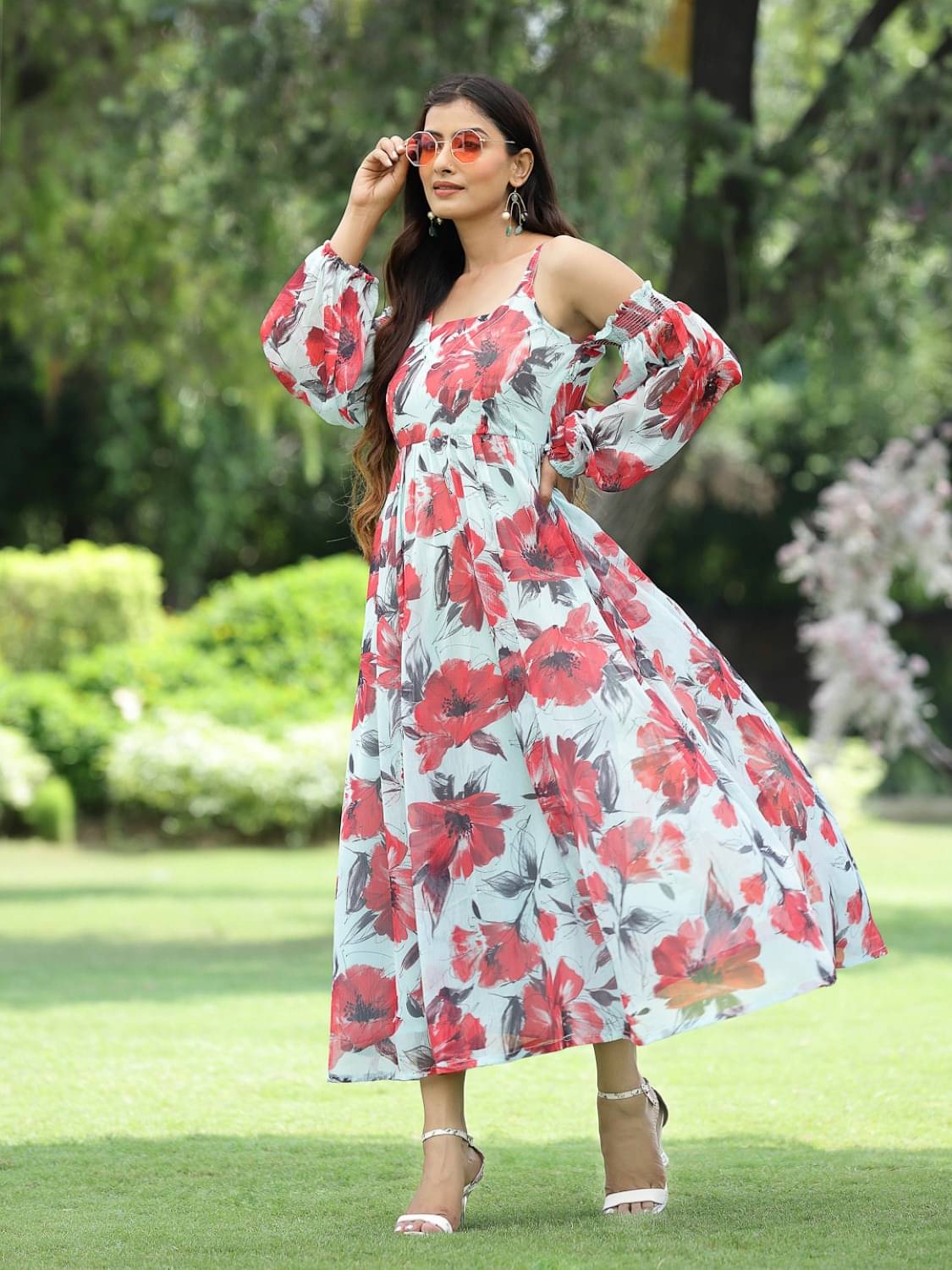     			Juniper Chiffon Printed Ankle Length Women's Fit & Flare Dress - Mint Green ( Pack of 1 )