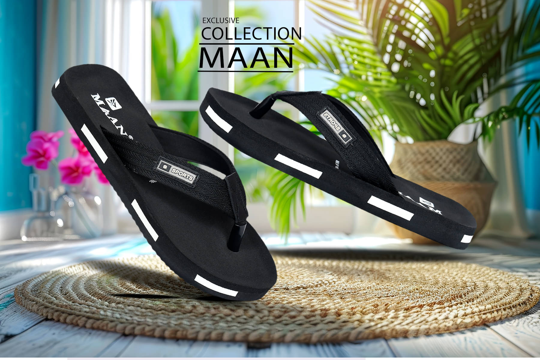     			MAAN Black Men's Massage Flip Flop