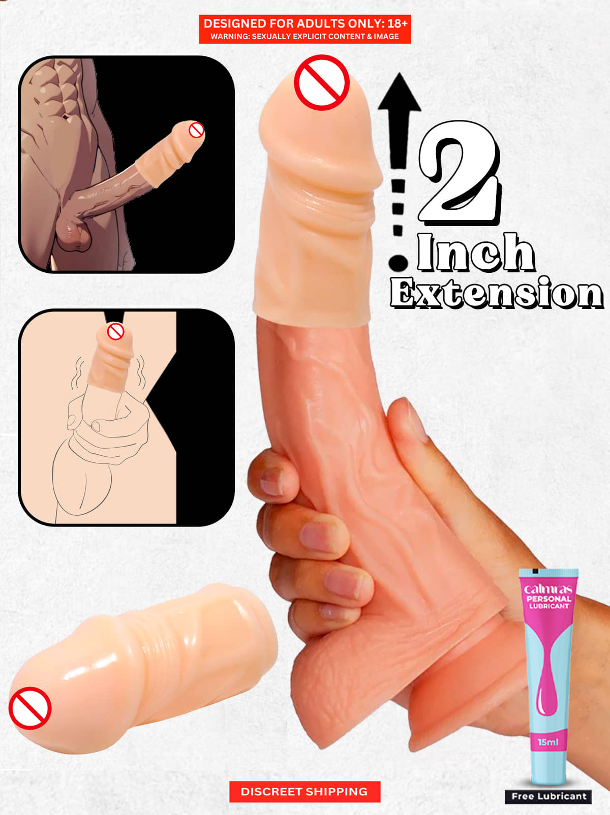 Male Performance Enhancement Tools- 2 inch Size Increase Penis Length Enhancement with Silicone Safe and Waterproof Reusable Penis Enhancer Dildo