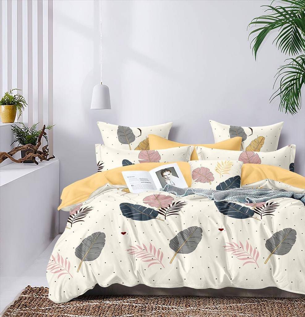     			NeLeo Poly Cotton 1 Double Queen Bedsheet with 2 Pillow Covers ( Cream )