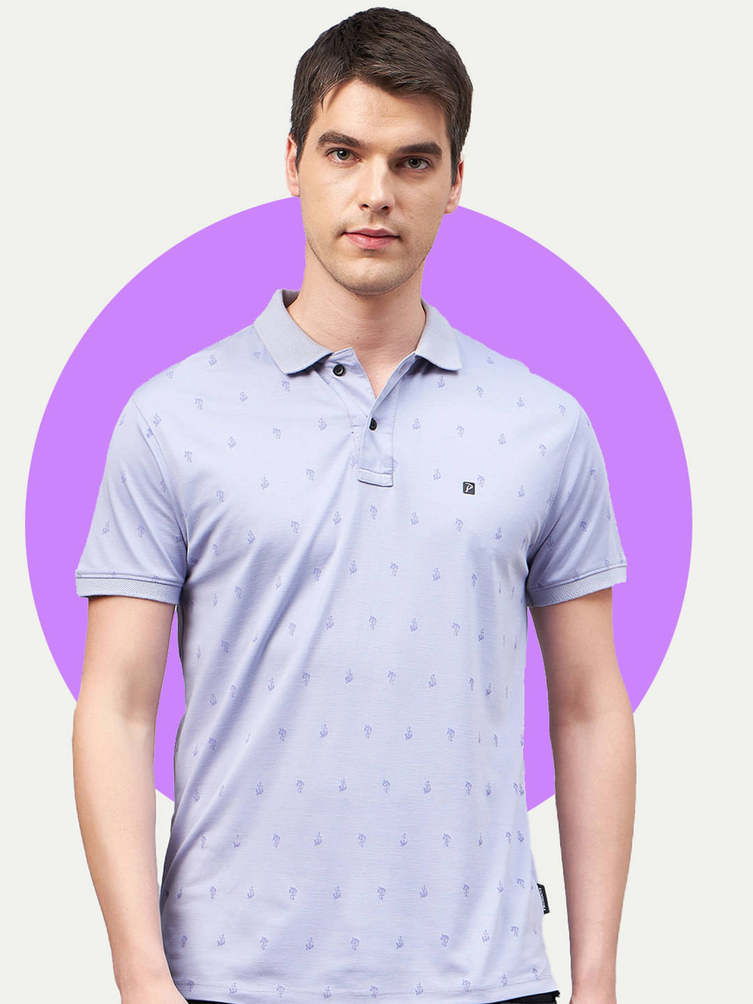 Promount Cotton Blend Regular Fit Printed Half Sleeves Men's round T-Shirt - Lavender ( Pack of 1 )     			Promount Cotton Blend Regular Fit Printed Half Sleeves Men's round T-Shirt - Lavender ( Pack of 1 )