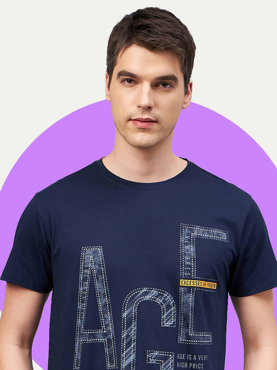 Promount Cotton Blend Regular Fit Printed Half Sleeves Men's Round T-Shirt - Navy ( Pack of 1 )     			Promount Cotton Blend Regular Fit Printed Half Sleeves Men's Round T-Shirt - Navy ( Pack of 1 )