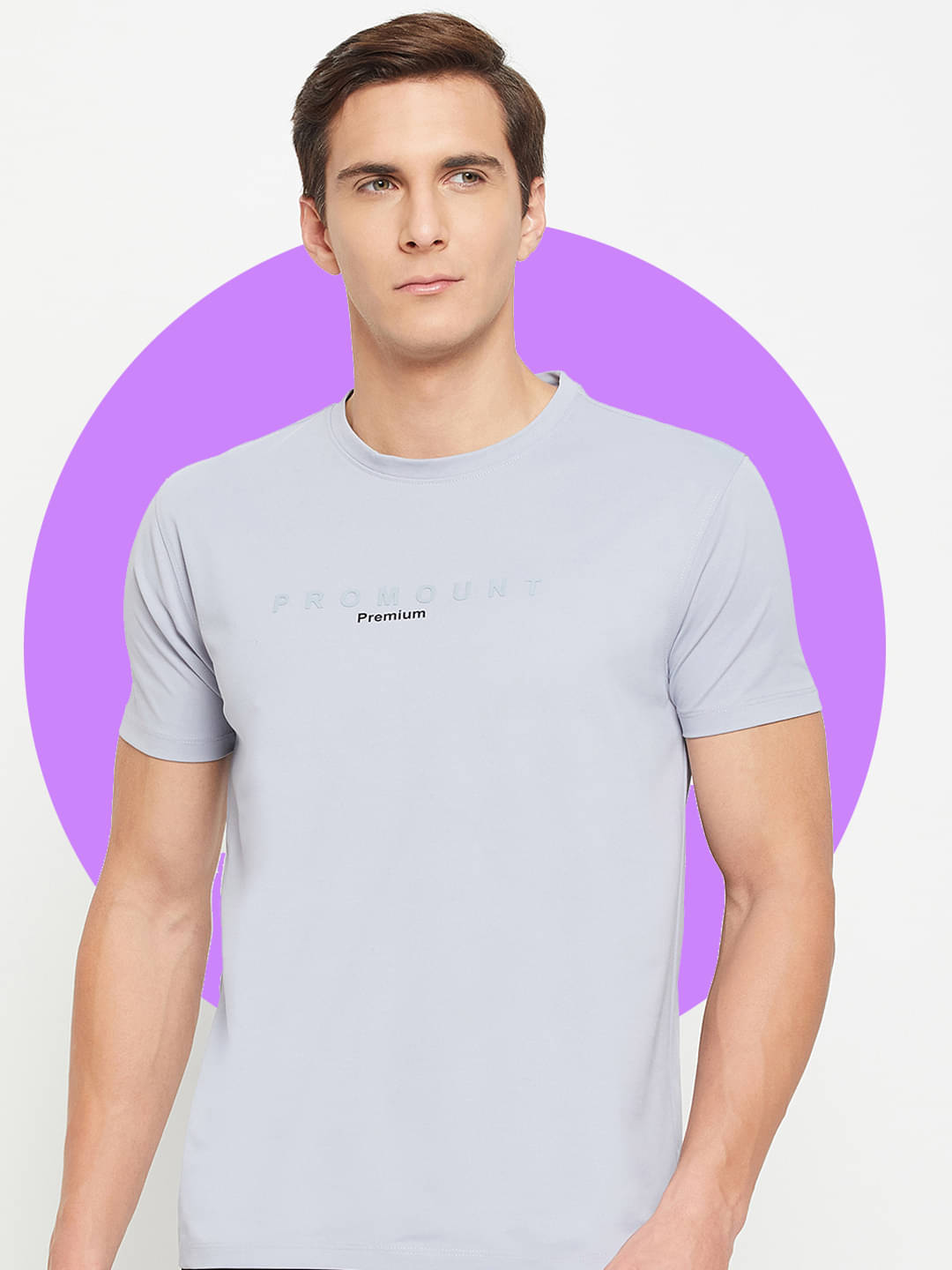     			Promount Cotton Blend Regular Fit Printed Half Sleeves Men's round T-Shirt - Grey ( Pack of 1 )