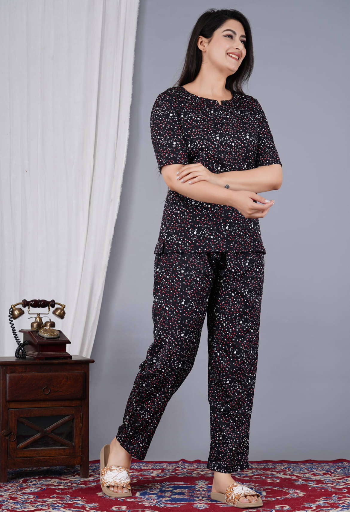     			RAMBAAN CREATION Black Polyester Women's Nightwear Nightsuit Sets ( Pack of 1 )