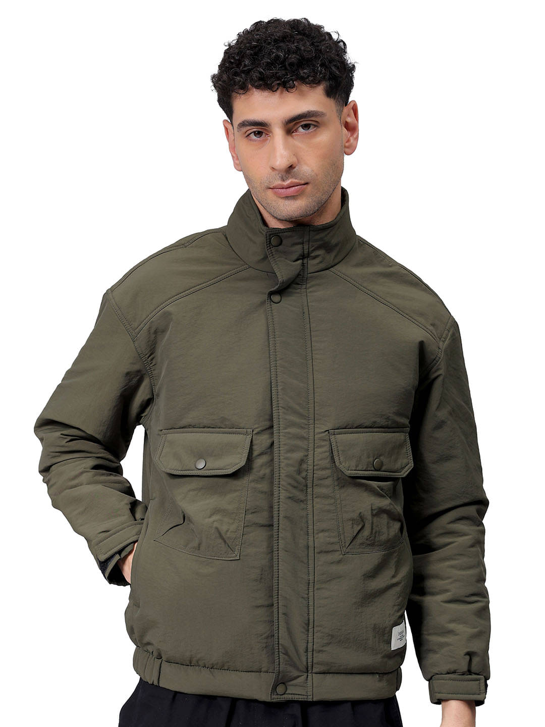     			The Indian Garage Co. Nylon Men's Quilted & Bomber Jacket - Olive ( Pack of 1 )