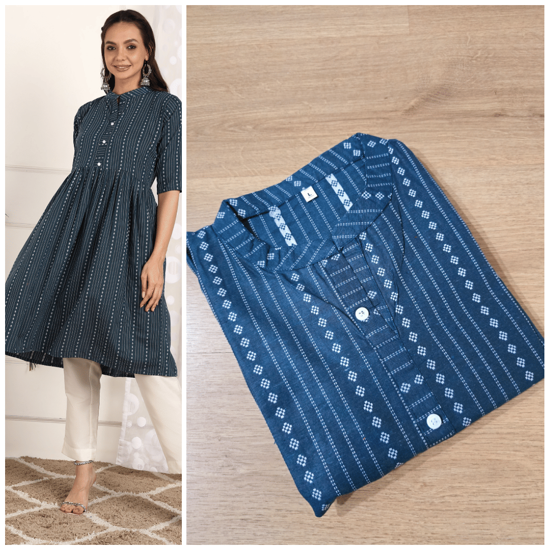 VINHSCAPE Pack of 1 Cotton Embroidered A-line Women's Kurti - ( Multicolor ) VINHSCAPE Pack of 1 Cotton Embroidered A-line Women's Kurti - ( Multicolor )