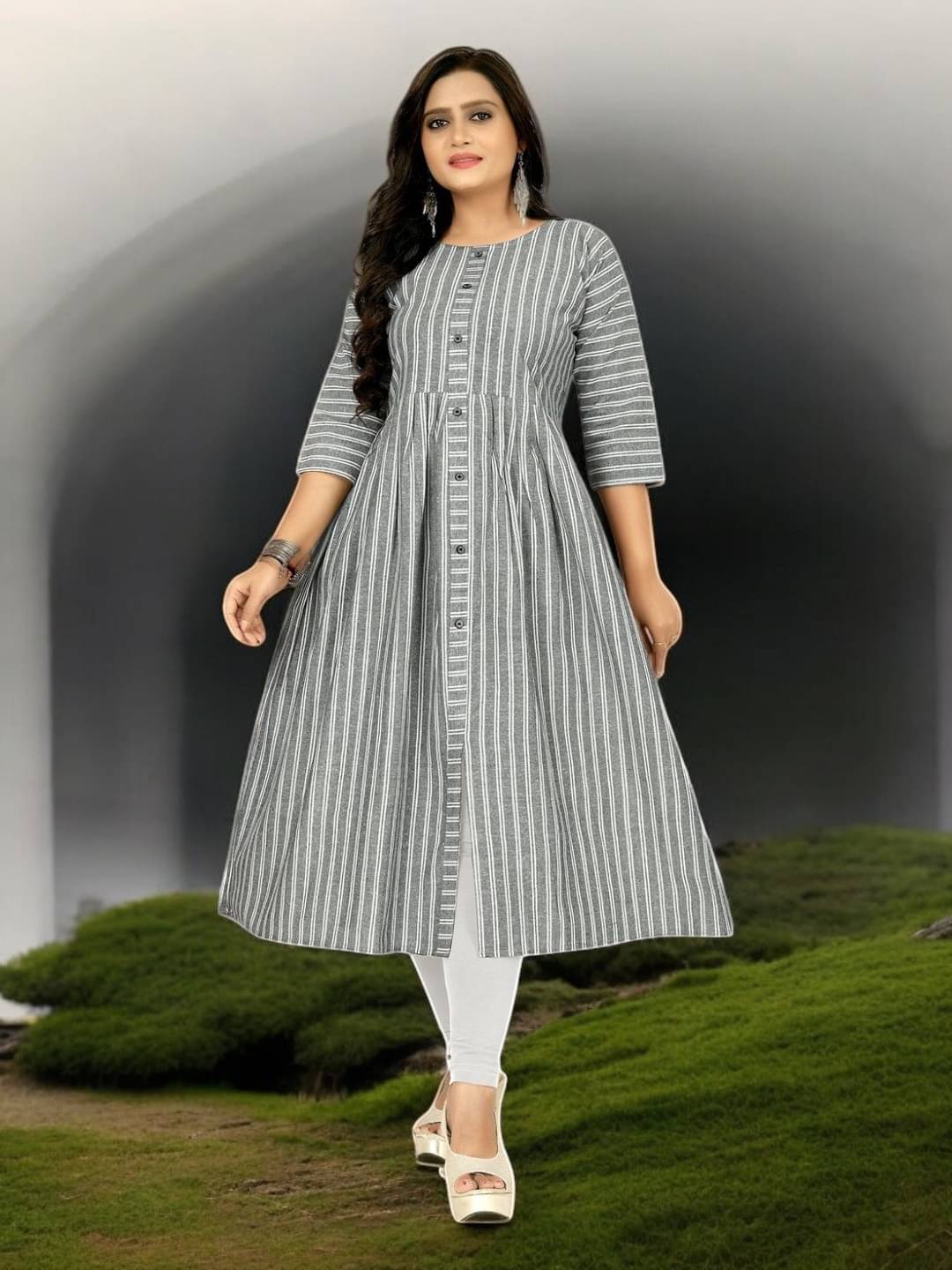VINHSCAPE Pack of 1 Cotton Embroidered Anarkali Women's Kurti - ( Multicolor ) VINHSCAPE Pack of 1 Cotton Embroidered Anarkali Women's Kurti - ( Multicolor )