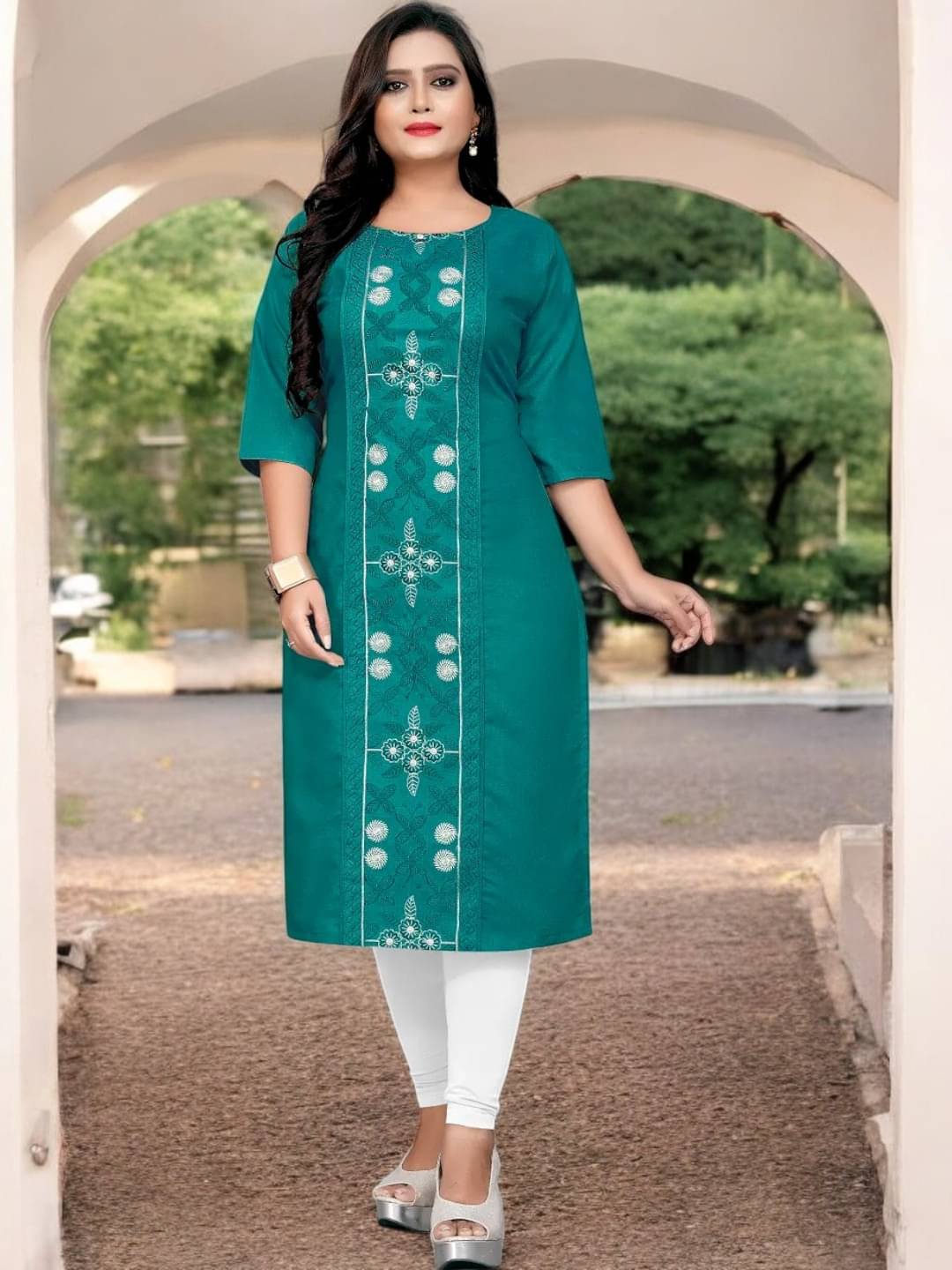 VINHSCAPE Pack of 1 Cotton Embroidered A-line Women's Kurti - ( Multicolor ) VINHSCAPE Pack of 1 Cotton Embroidered A-line Women's Kurti - ( Multicolor )