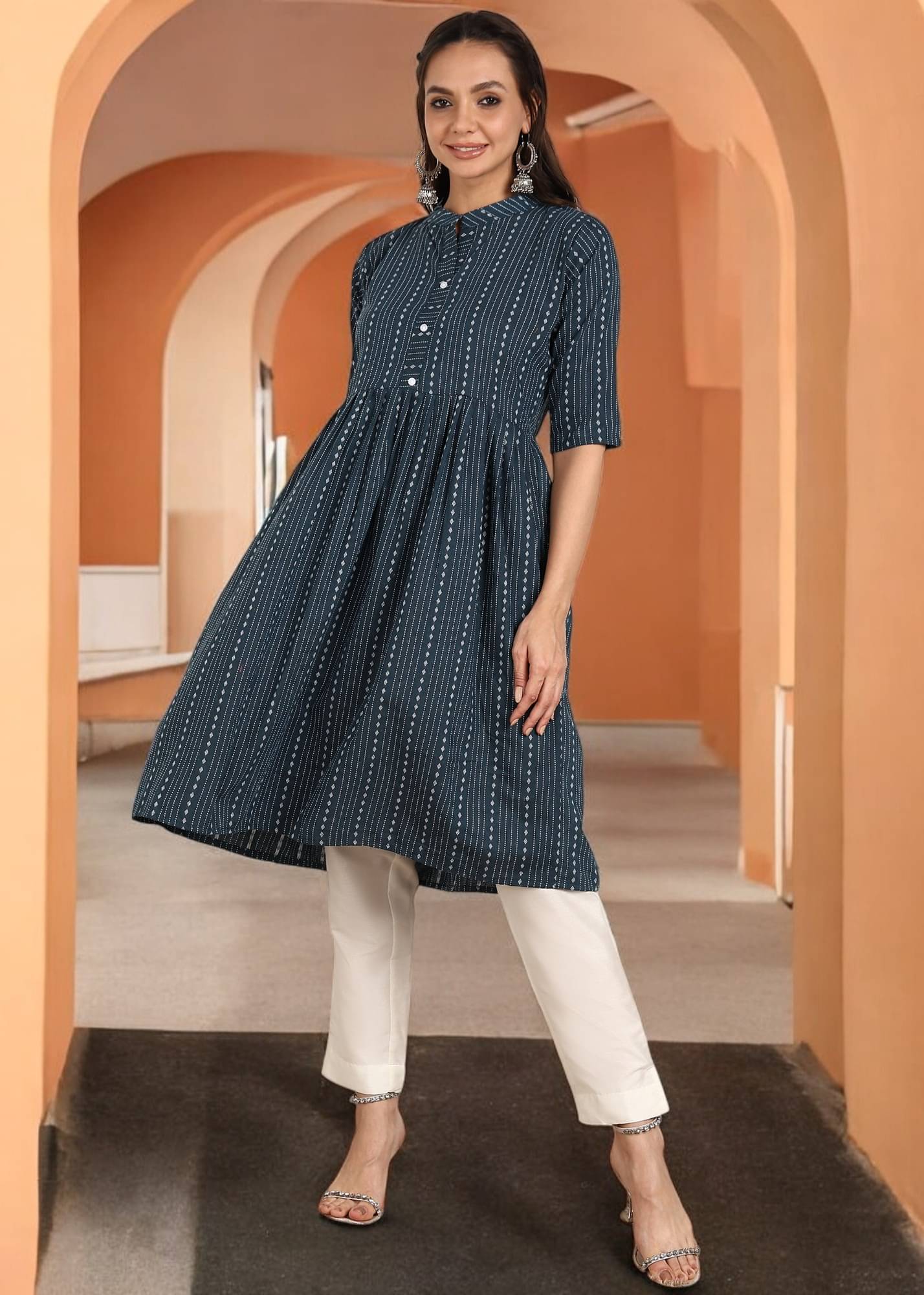 VINHSCAPE Pack of 1 Cotton Embroidered A-line Women's Kurti - ( Multicolor ) VINHSCAPE Pack of 1 Cotton Embroidered A-line Women's Kurti - ( Multicolor )