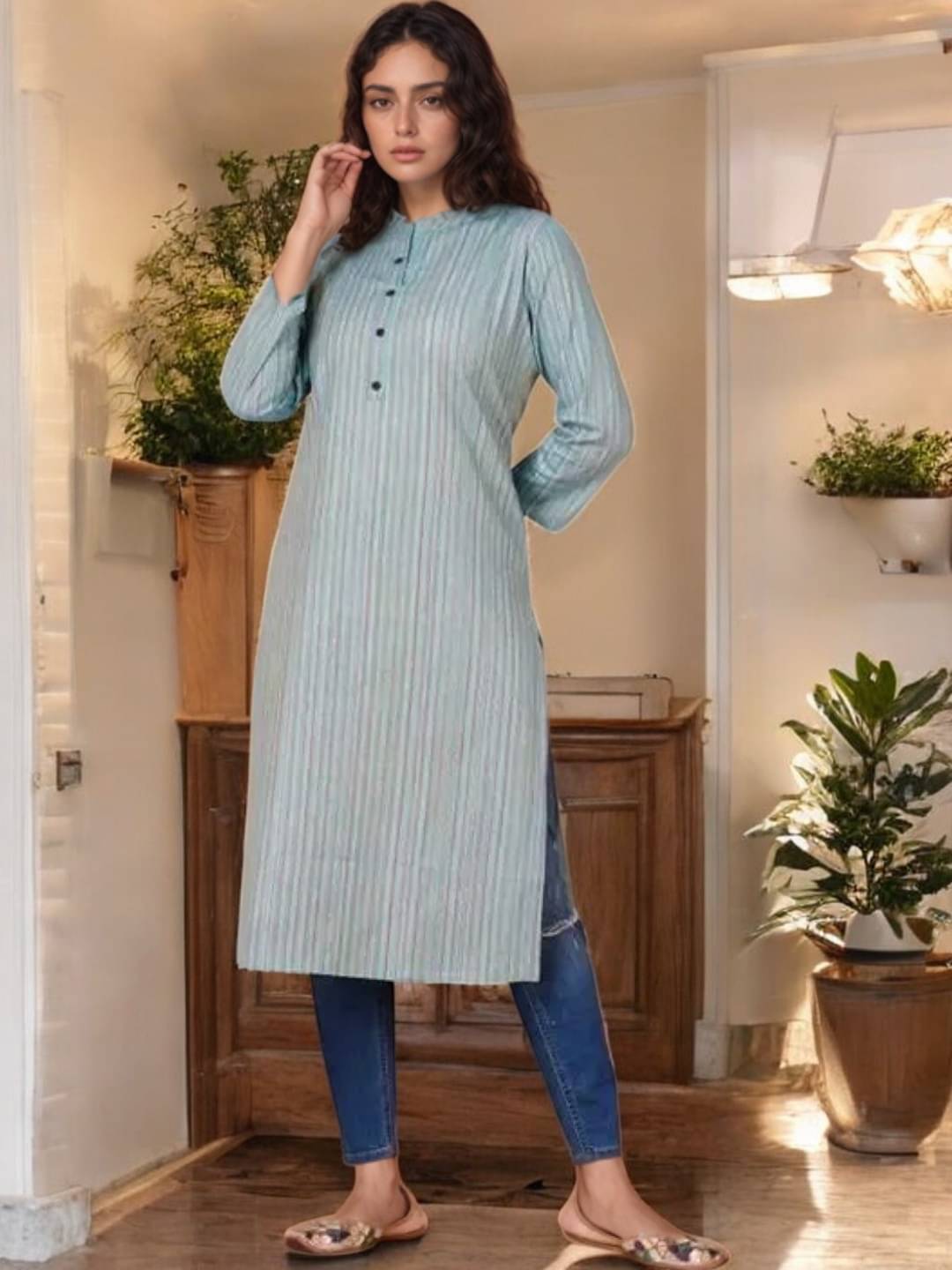 VINHSCAPE Pack of 1 Cotton Embroidered A-line Women's Kurti - ( Multicolor ) VINHSCAPE Pack of 1 Cotton Embroidered A-line Women's Kurti - ( Multicolor )