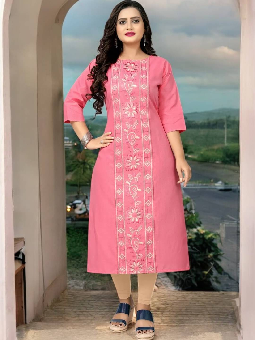     			VINHSCAPE Pack of 1 Cotton Embroidered A-line Women's Kurti - ( Multicolor )