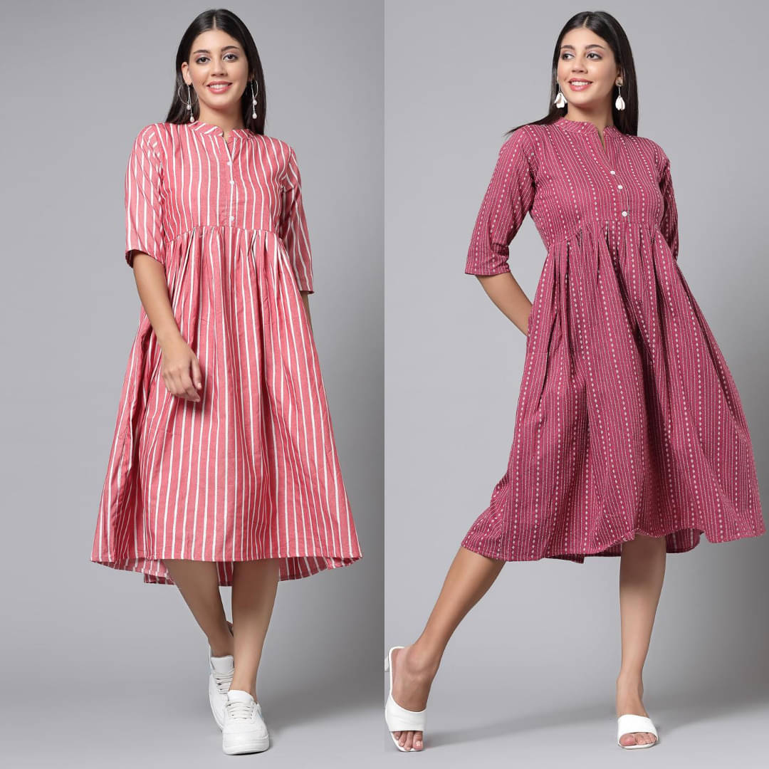    			VINHSCAPE Pack of 2 Cotton Embroidered Anarkali Women's Kurti - ( Multicolor )